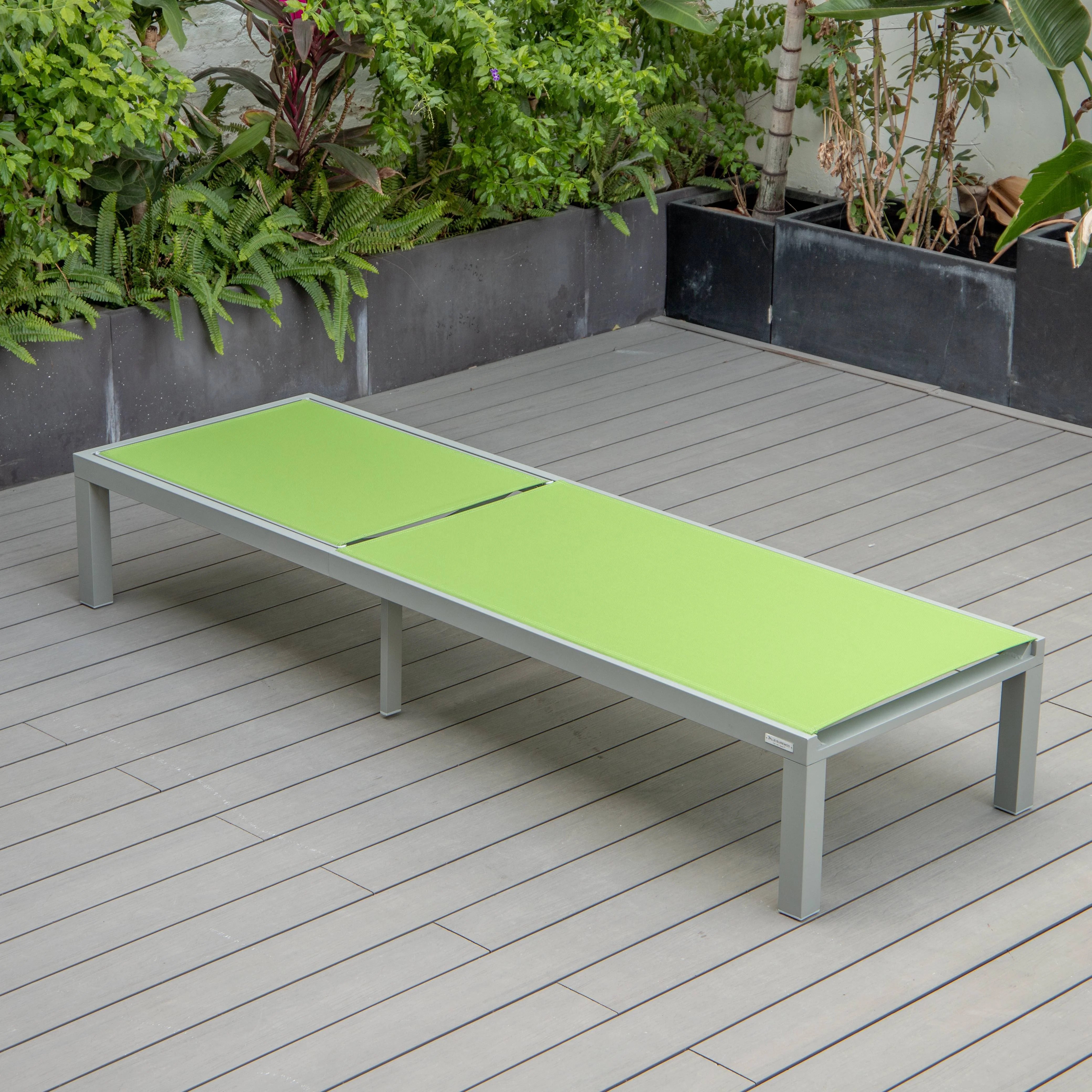 Marlin Modern Grey Aluminum Outdoor Patio Chaise Lounge Chair with Square Fire Pit Side Table Perfect for Patio, Lawn, and Garden