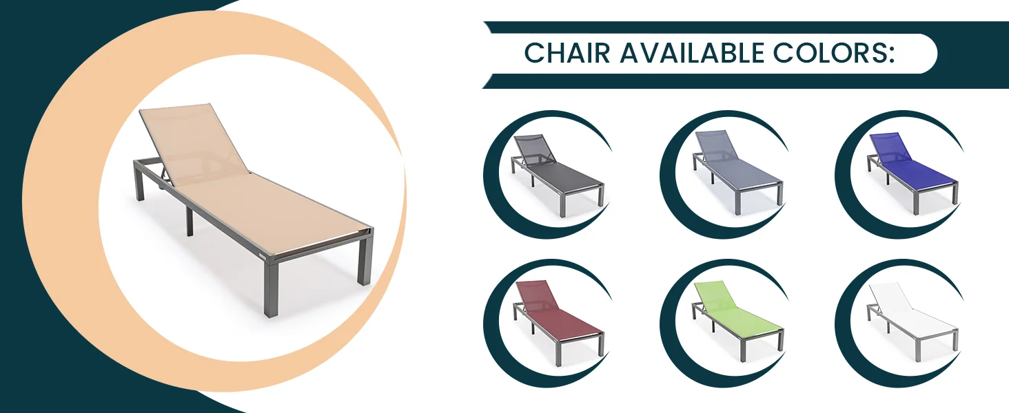 Marlin Modern Aluminum Outdoor Patio Chaise Lounge Chair Set of 2 with Square Fire Pit Side Table Perfect for Patio, Lawn, and Garden