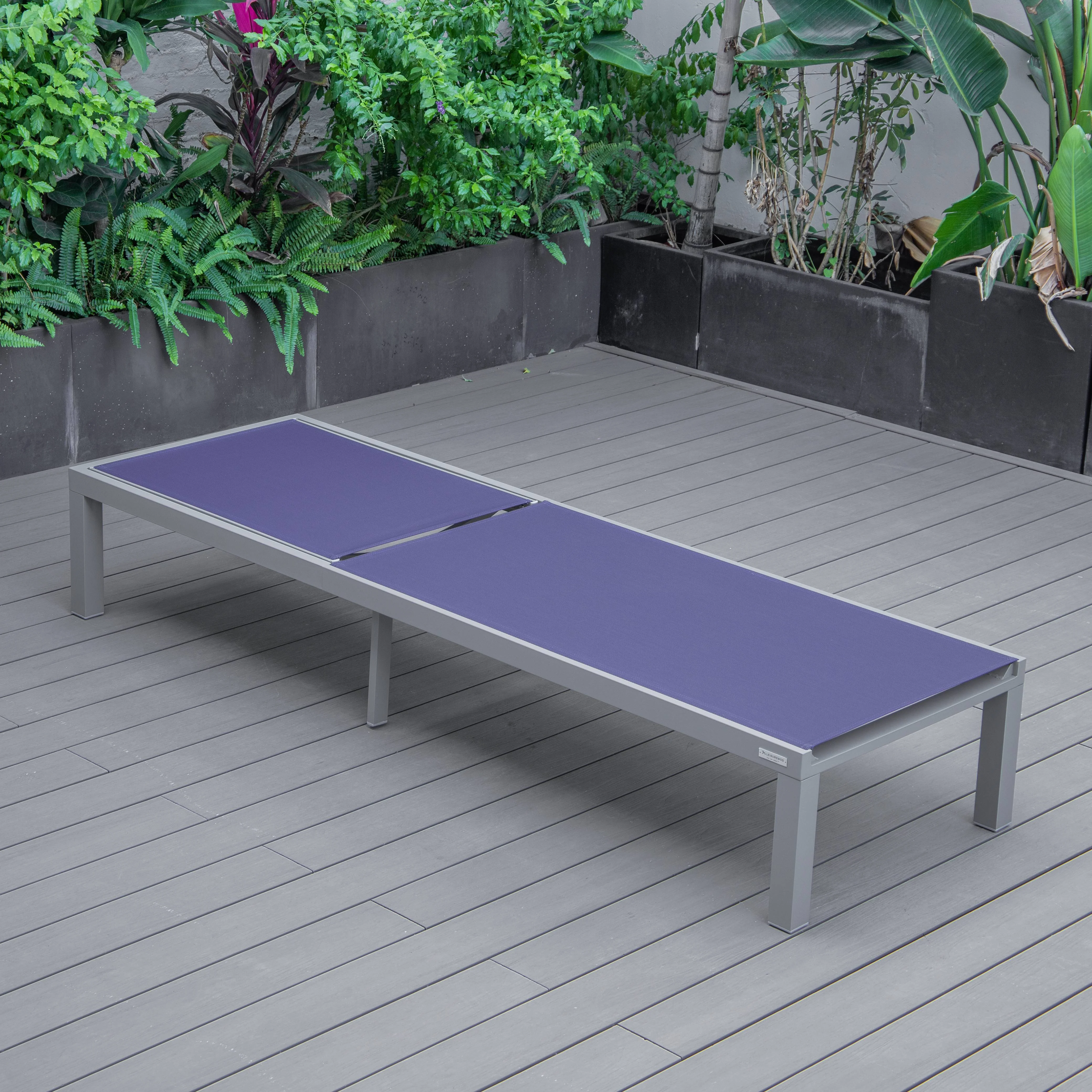 Marlin Modern Grey Aluminum Outdoor Patio Chaise Lounge Chair with Square Fire Pit Side Table Perfect for Patio, Lawn, and Garden