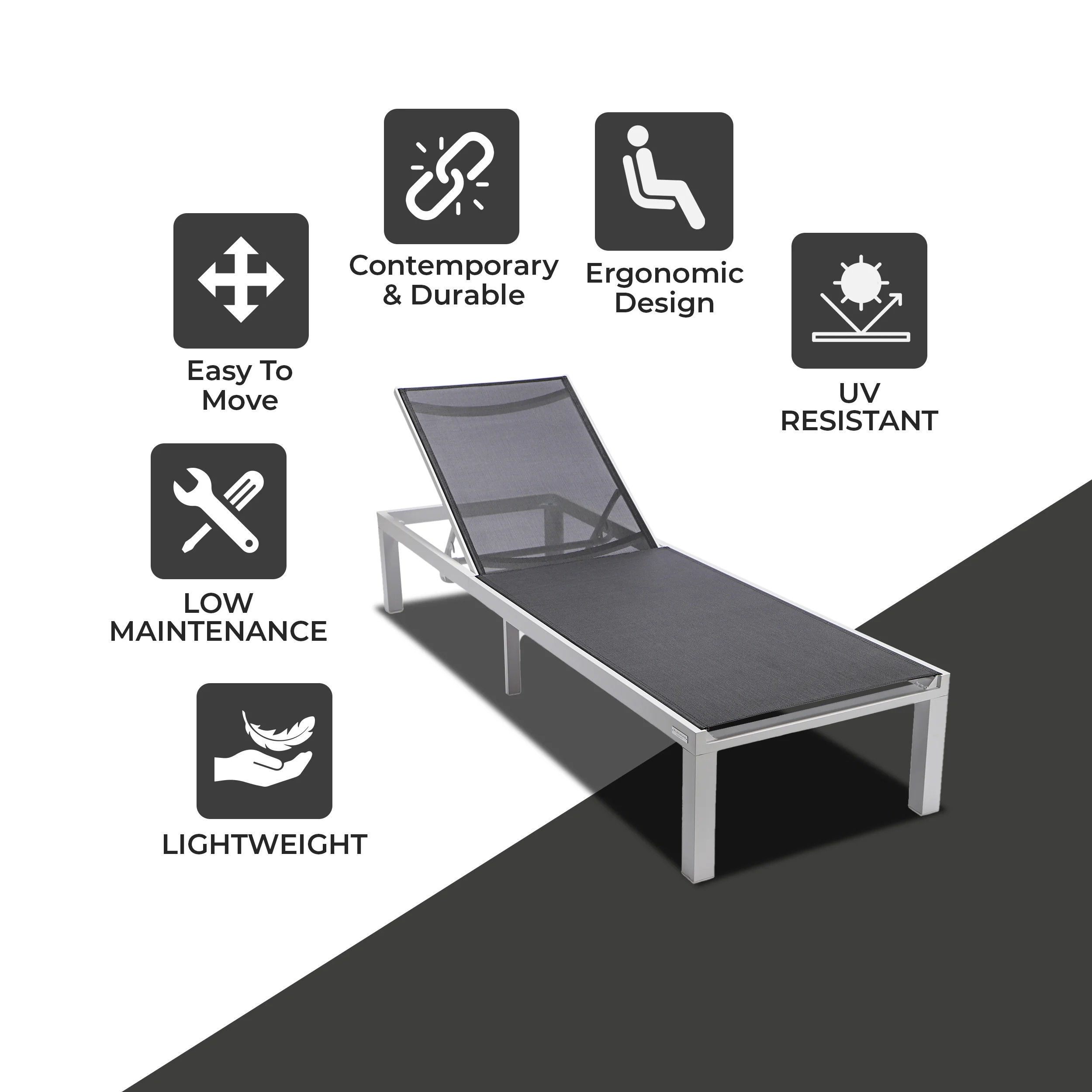 Marlin Patio Chaise Lounge Chair With White Aluminum Frame