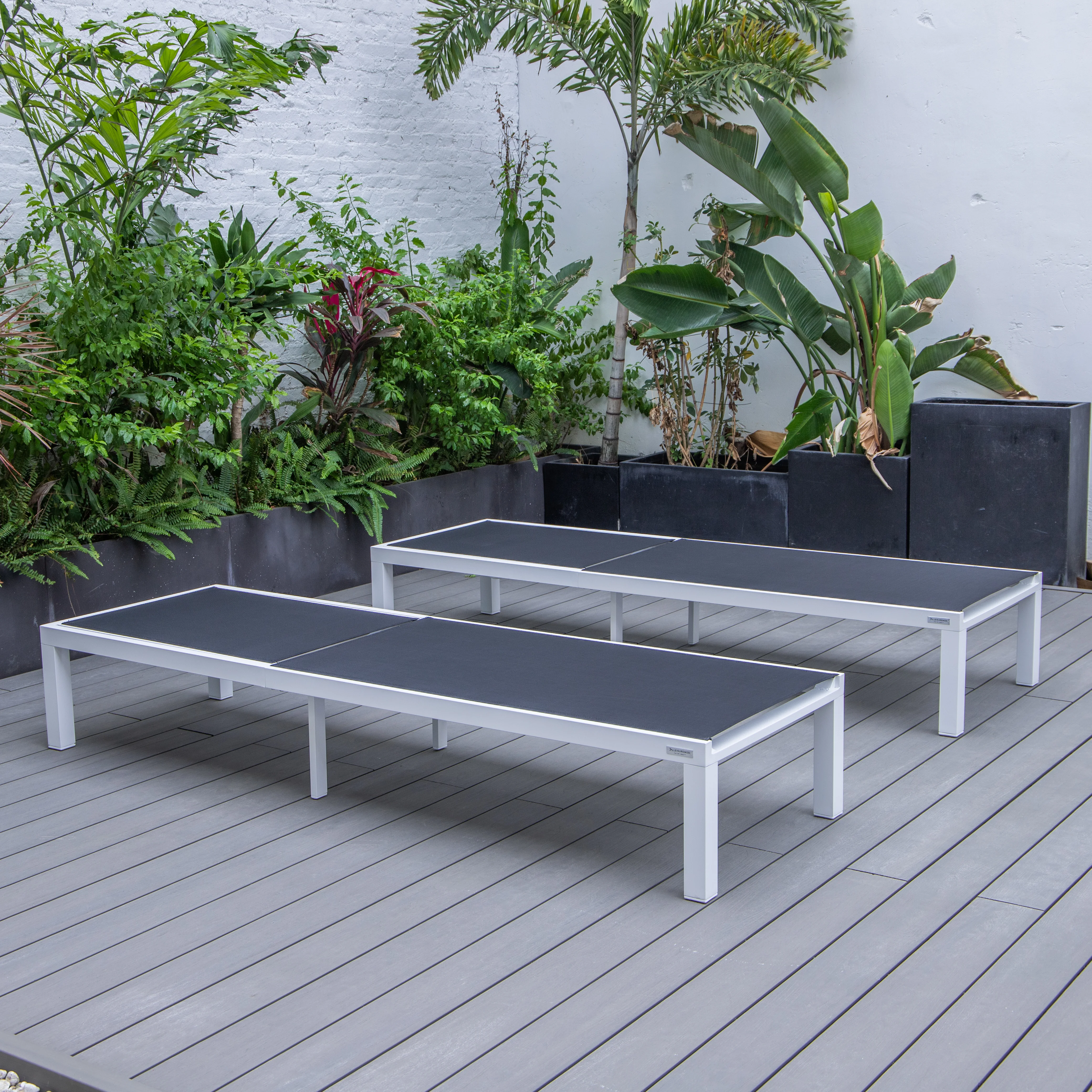 Marlin Patio Chaise Lounge Chair With White Aluminum Frame, Set of 2 in Black