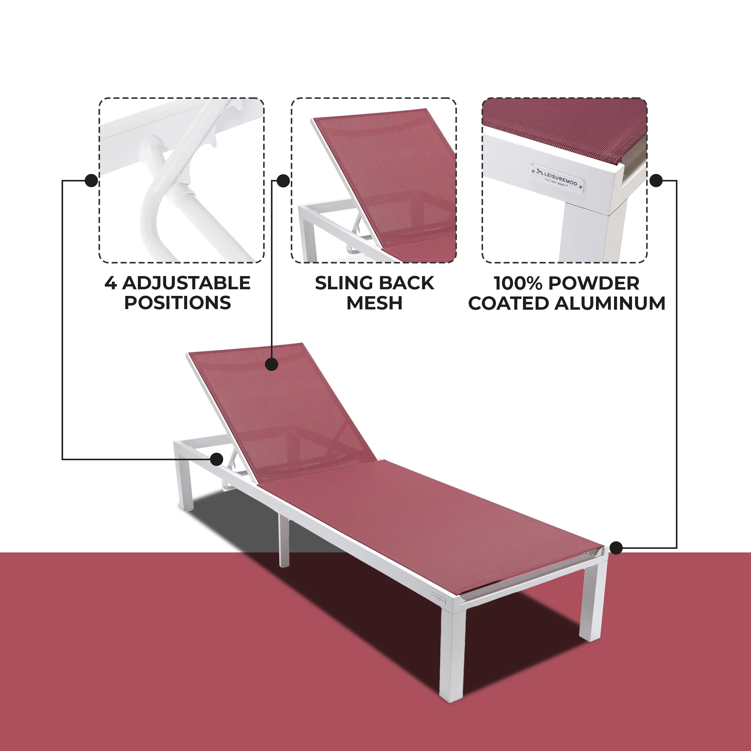 Marlin Patio Chaise Lounge Chair With White Aluminum Frame