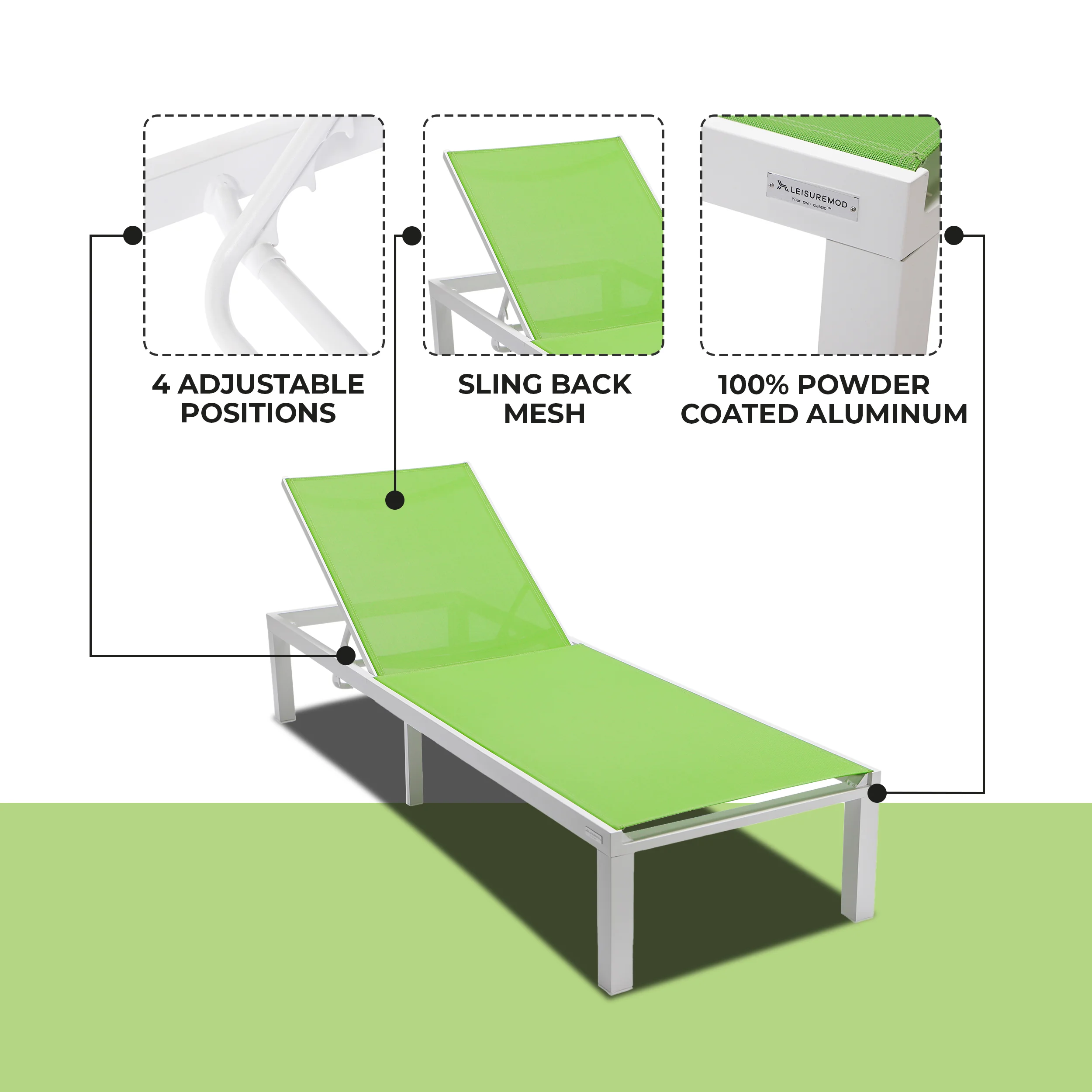 Marlin Patio Chaise Lounge Chair With White Aluminum Frame