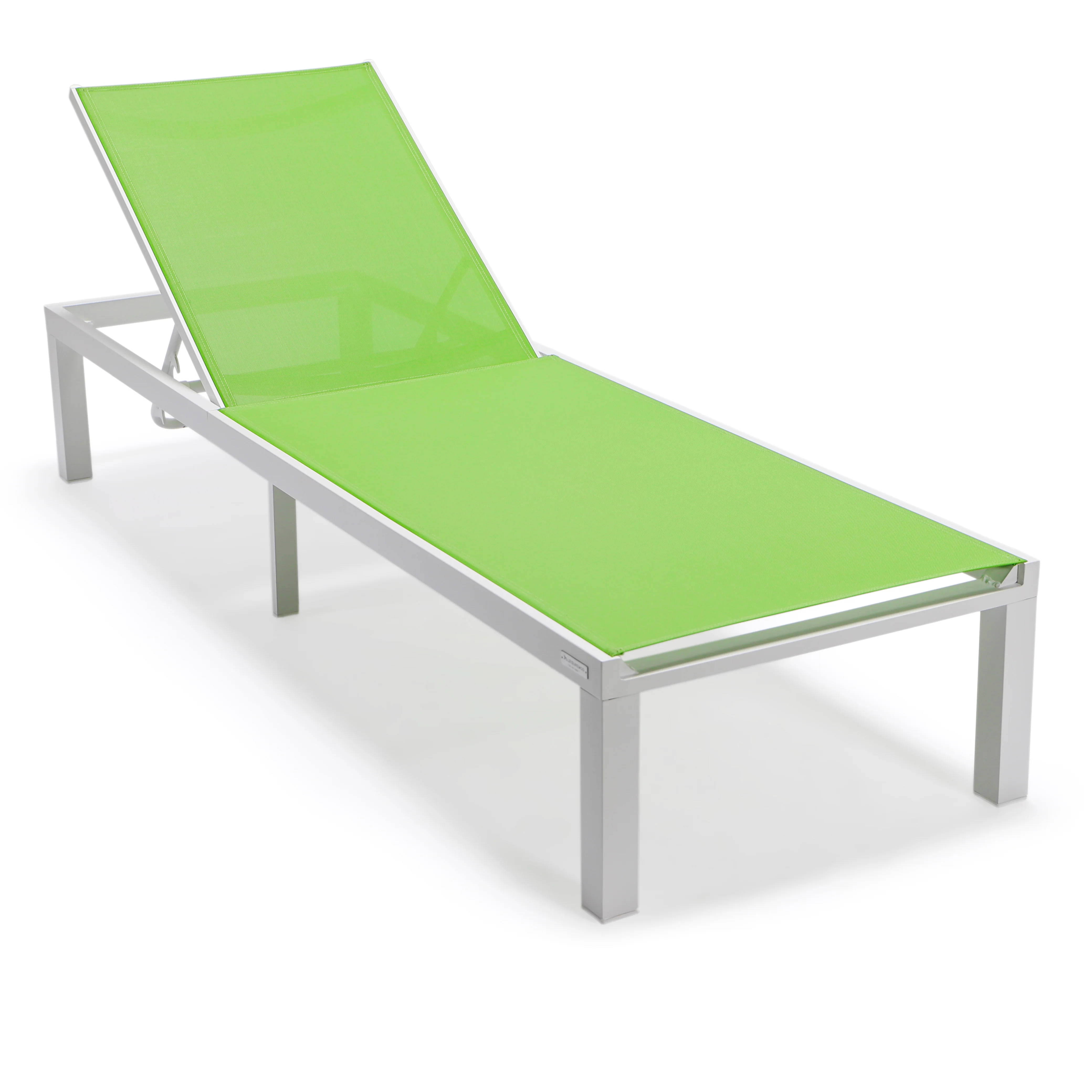 Marlin Patio Chaise Lounge Chair With White Aluminum Frame, Set of 2 in Green