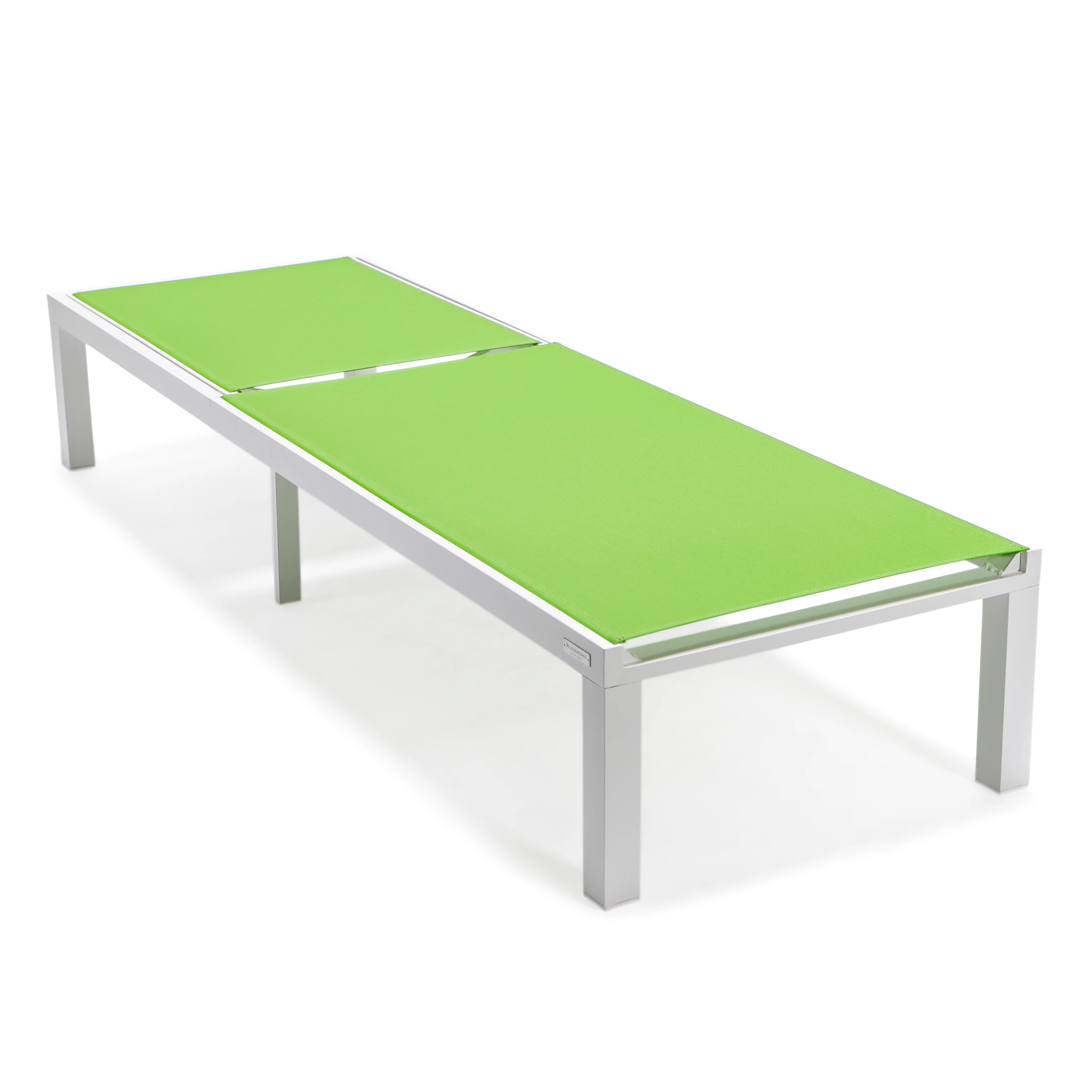 Marlin Patio Chaise Lounge Chair With White Aluminum Frame, Set of 2 in Green