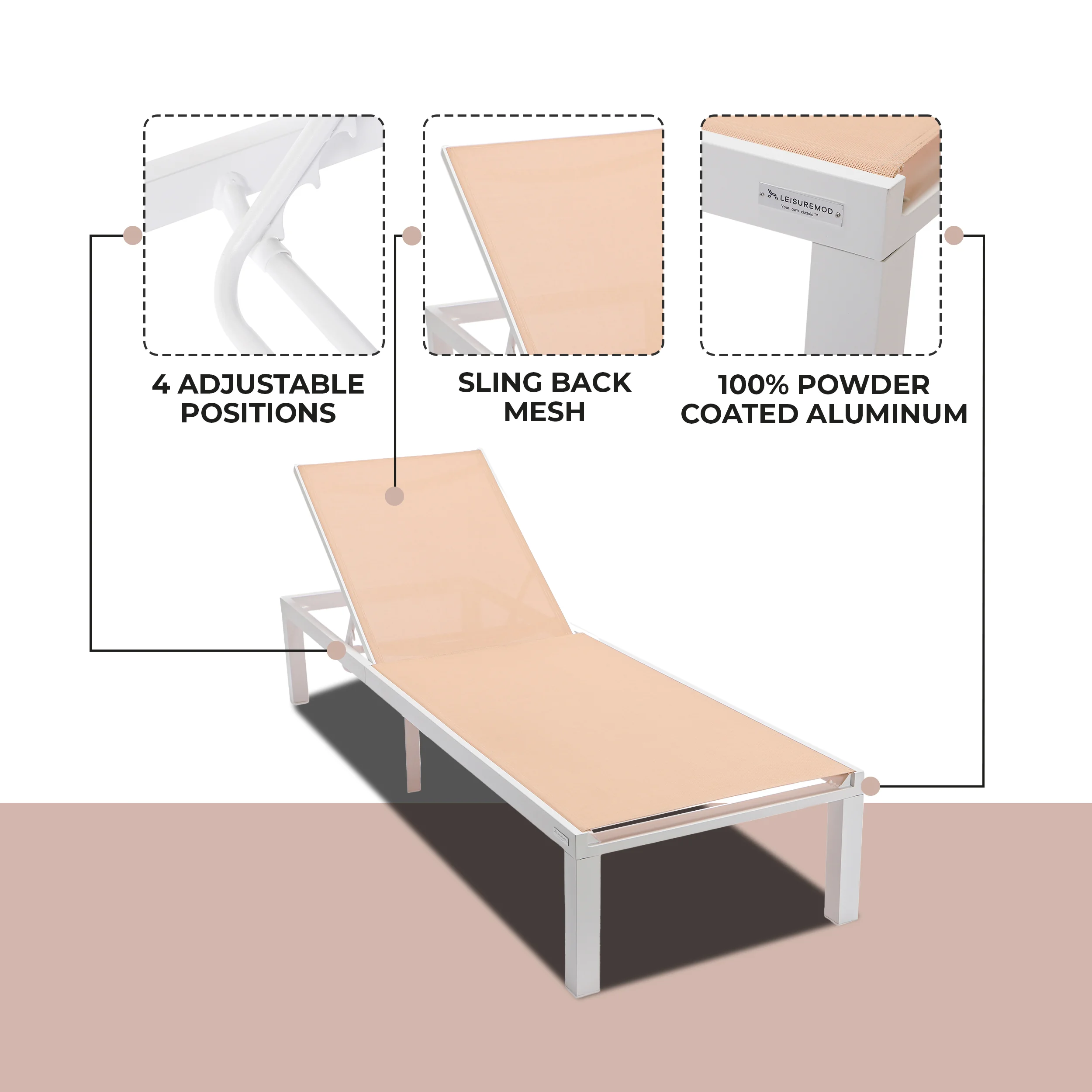 Marlin Patio Chaise Lounge Chair With White Aluminum Frame