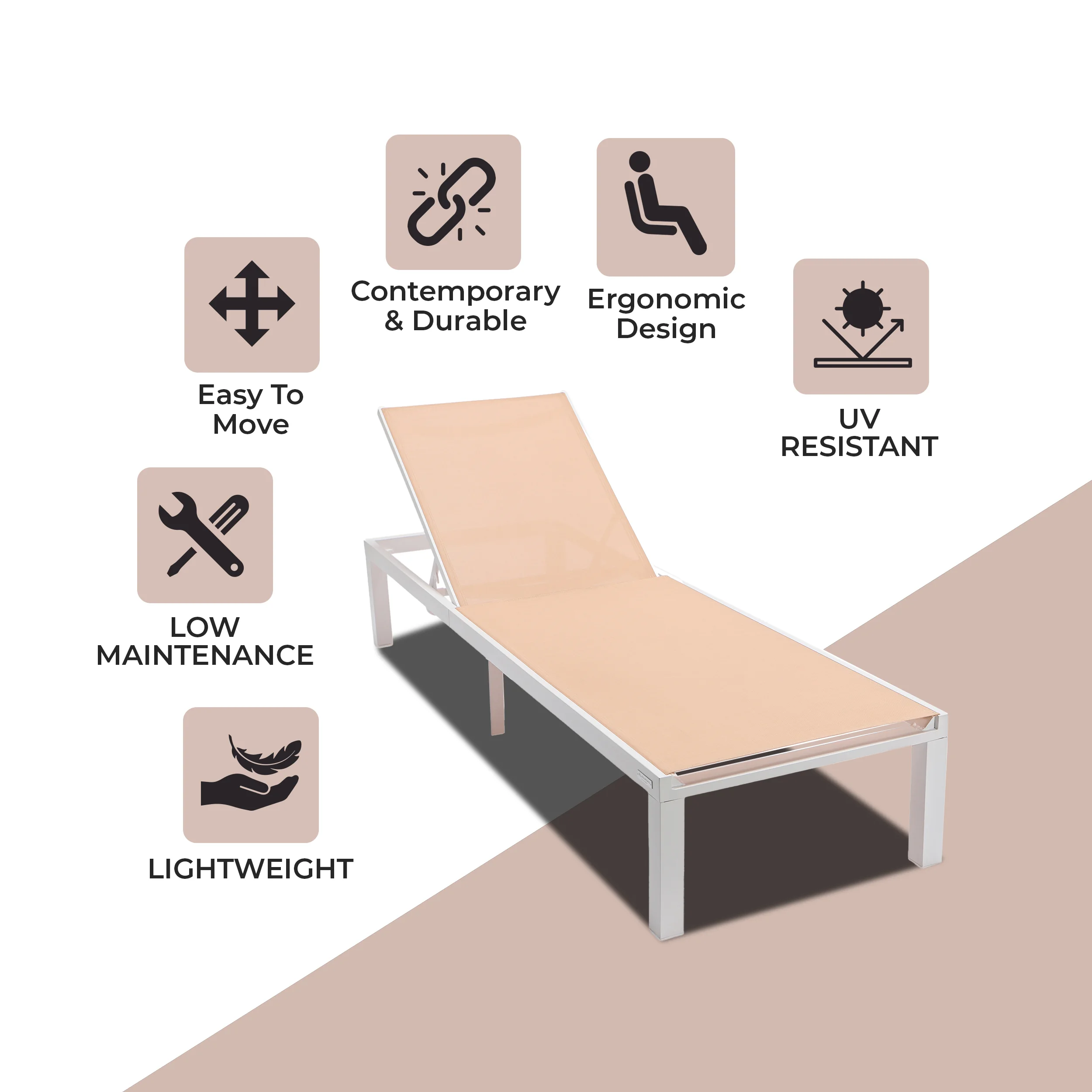 Marlin Patio Chaise Lounge Chair With White Aluminum Frame