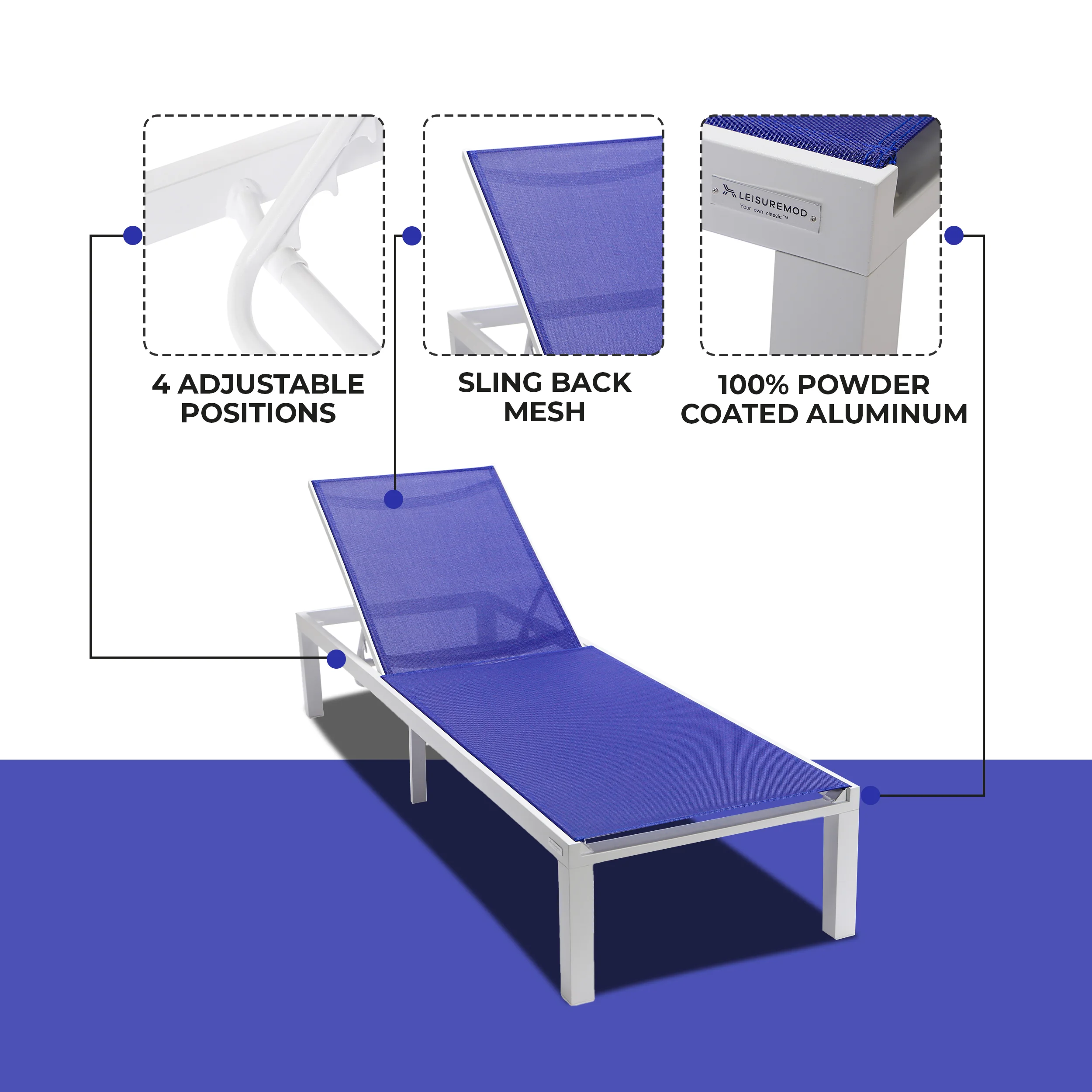 Marlin Patio Chaise Lounge Chair With White Aluminum Frame