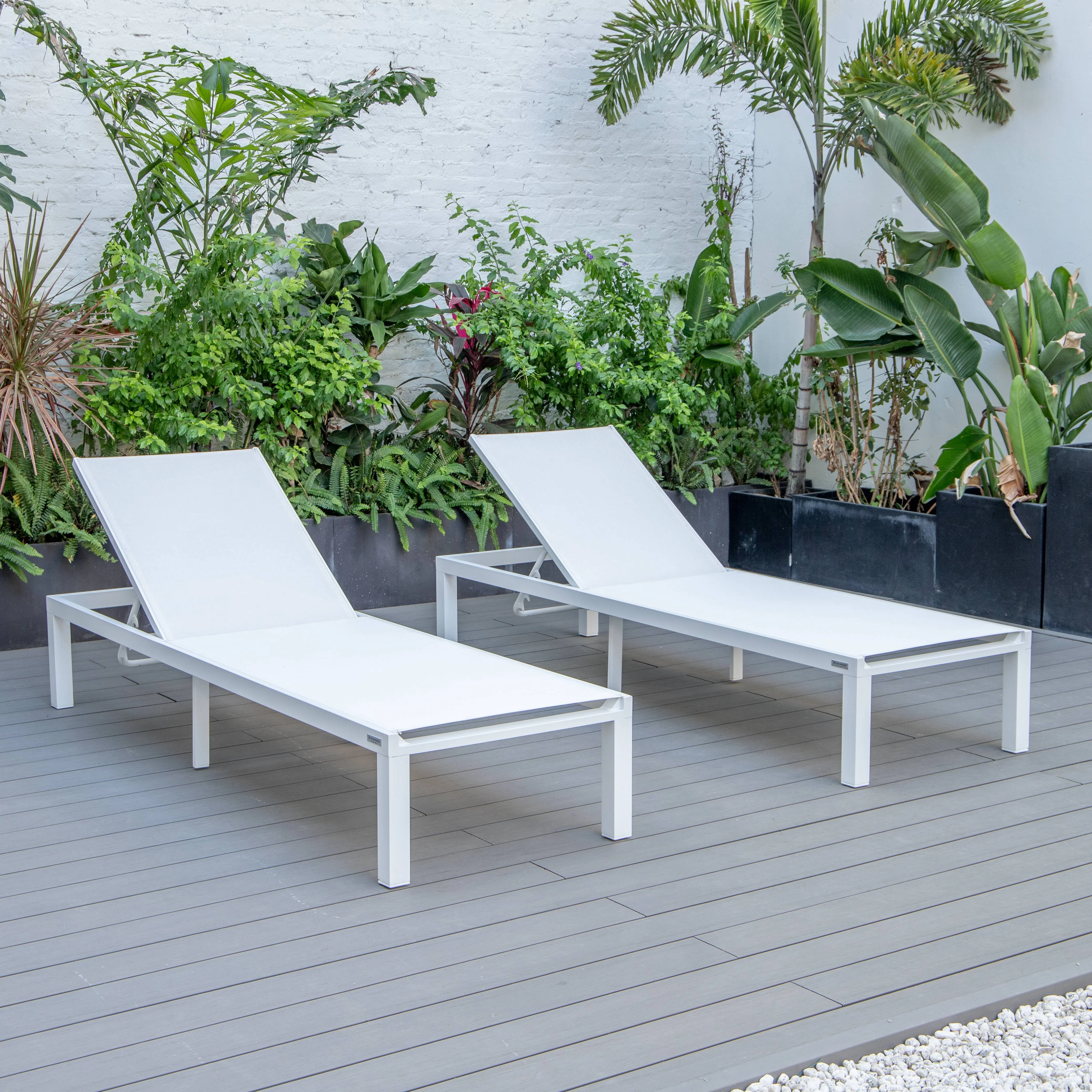 Marlin Patio Chaise Lounge Chair With White Aluminum Frame, Set of 2 in White