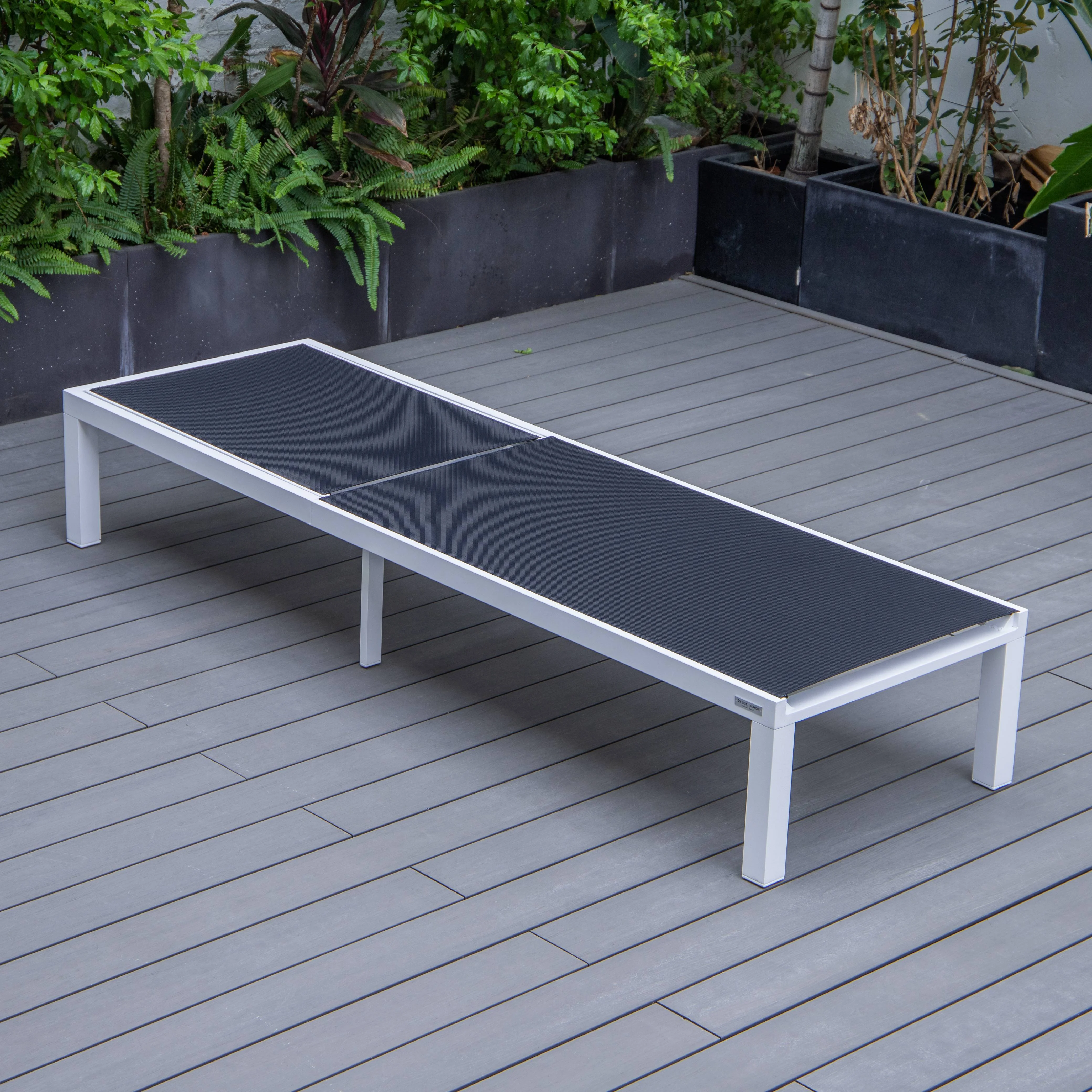 Marlin Modern White Aluminum Outdoor Patio Chaise Lounge Chair with Square Fire Pit Side Table Perfect for Patio, Lawn, and Garden