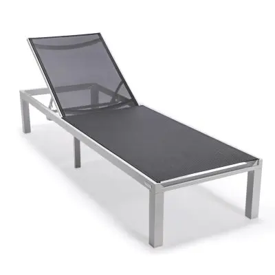 Marlin Modern Aluminum Outdoor Patio Chaise Lounge Chair Set of 2 with Square Fire Pit Side Table Perfect for Patio, Lawn, and Garden