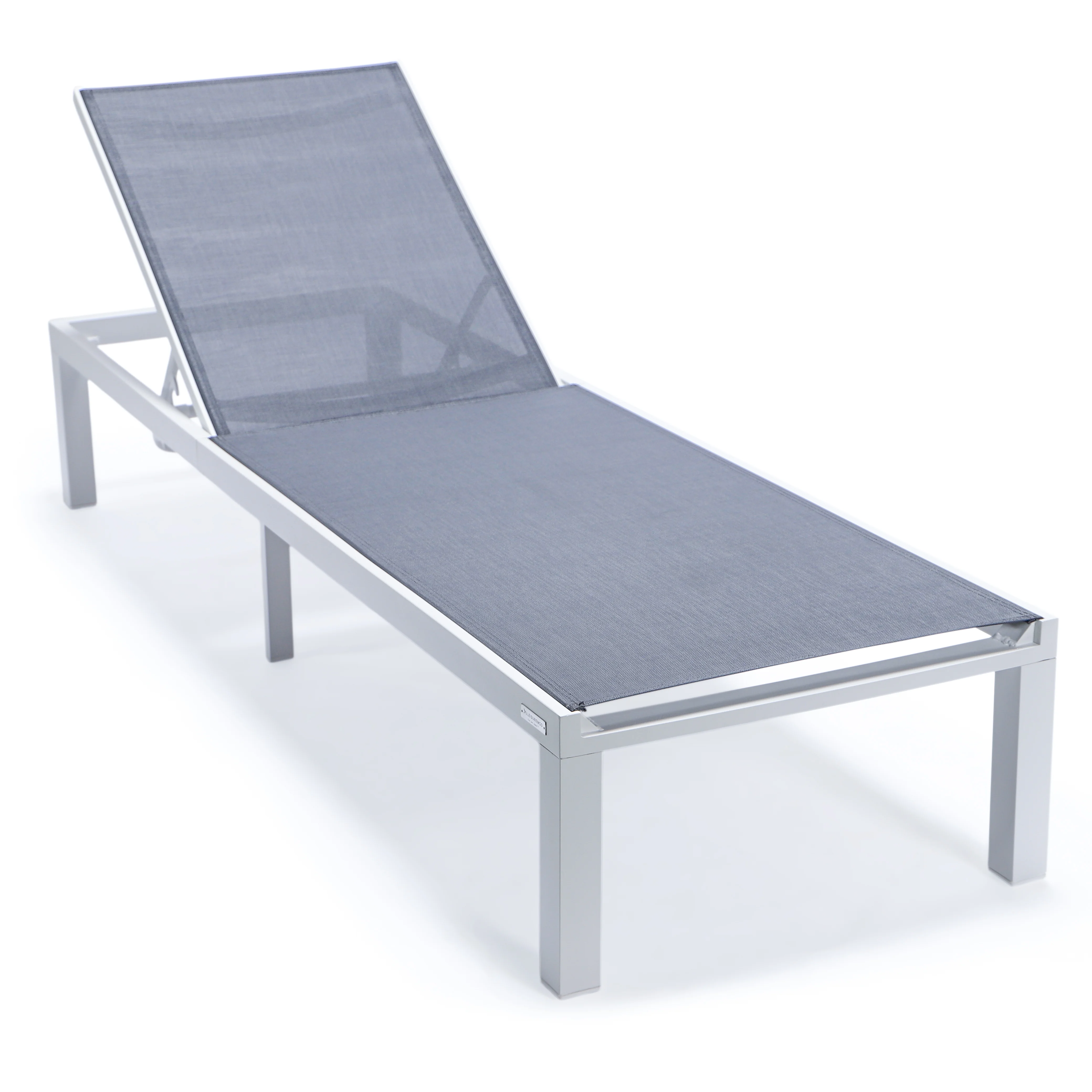Marlin Modern White Aluminum Outdoor Patio Chaise Lounge Chair with Square Fire Pit Side Table Perfect for Patio, Lawn, and Garden