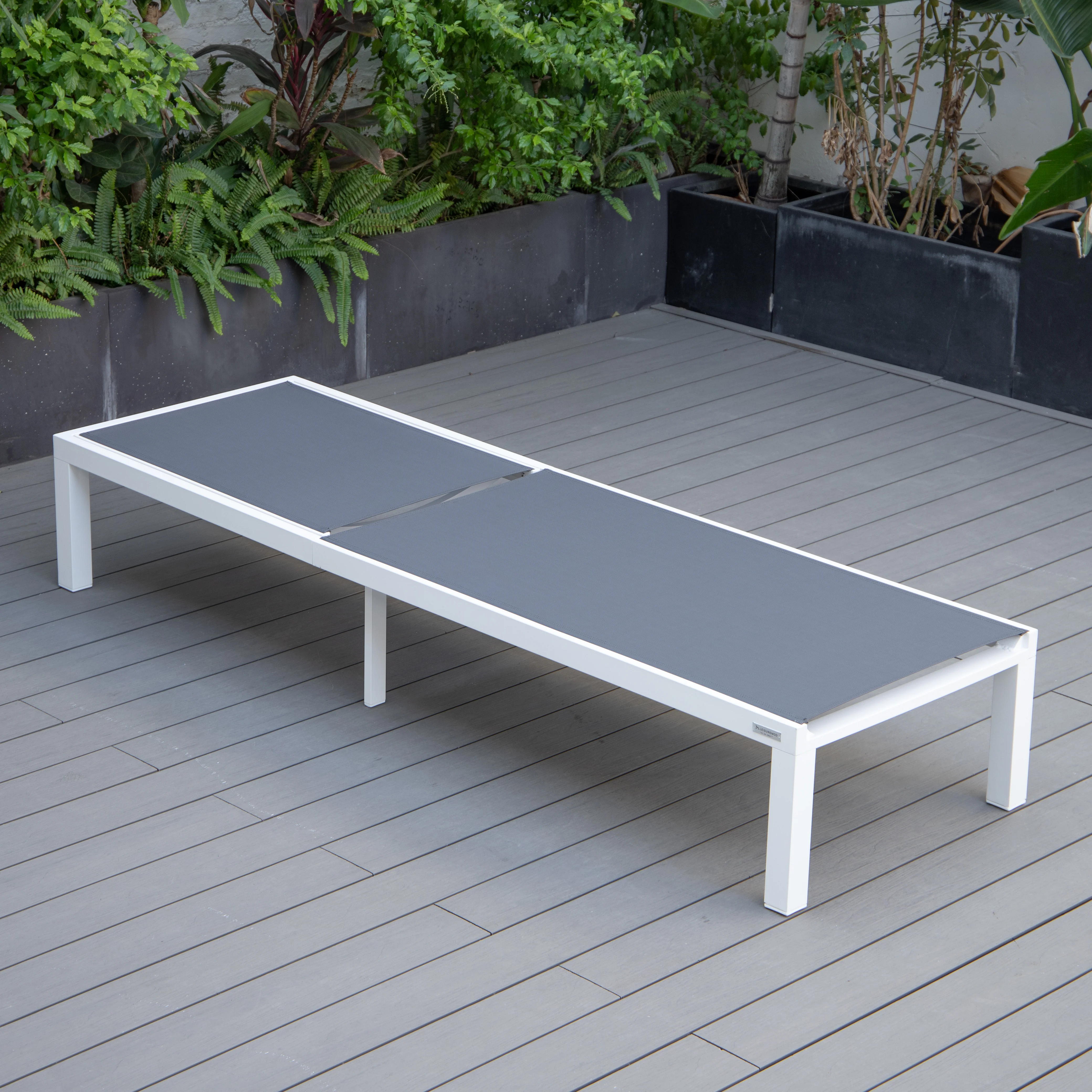 Marlin Modern White Aluminum Outdoor Patio Chaise Lounge Chair with Square Fire Pit Side Table Perfect for Patio, Lawn, and Garden