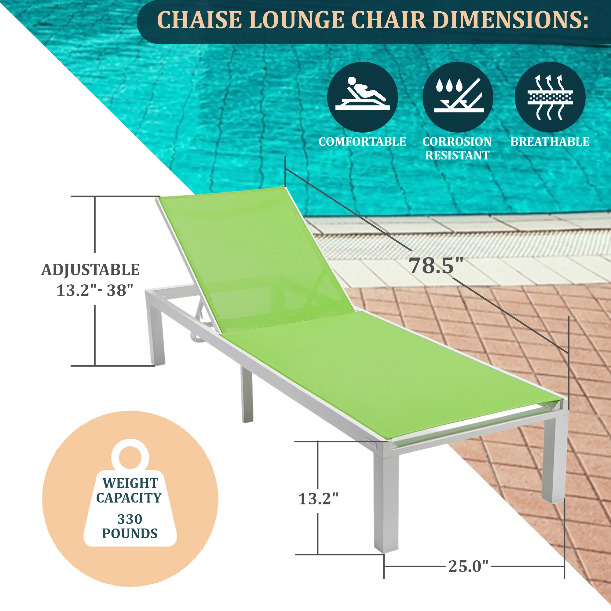 Marlin Modern White Aluminum Outdoor Patio Chaise Lounge Chair with Square Fire Pit Side Table Perfect for Patio, Lawn, and Garden