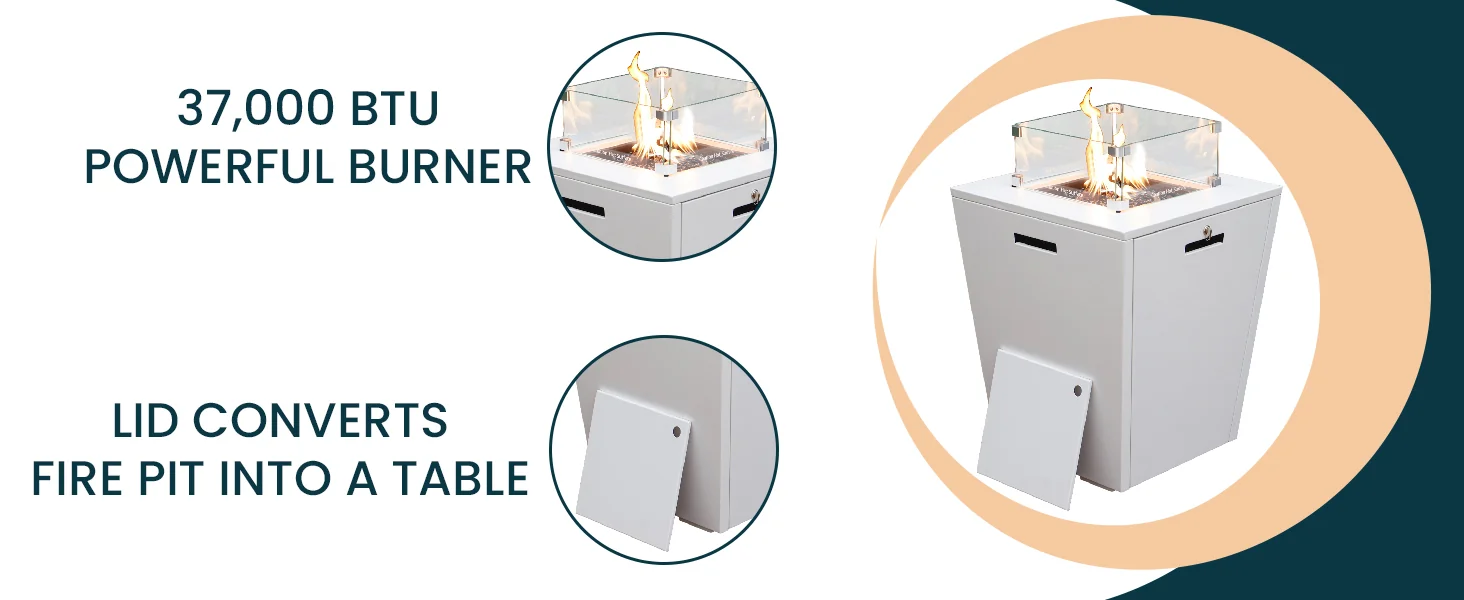 Marlin Modern Aluminum Outdoor Patio Chaise Lounge Chair Set of 2 with Square Fire Pit Side Table Perfect for Patio, Lawn, and Garden