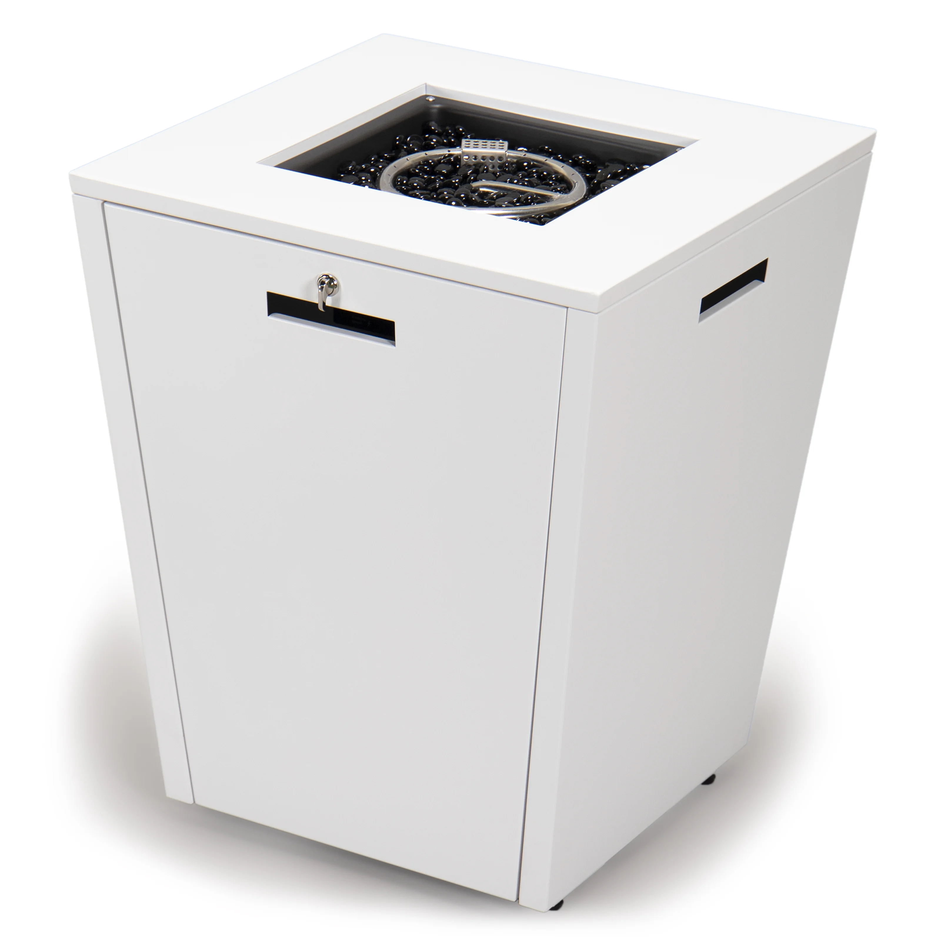 Marlin Modern White Aluminum Outdoor Patio Chaise Lounge Chair with Square Fire Pit Side Table Perfect for Patio, Lawn, and Garden