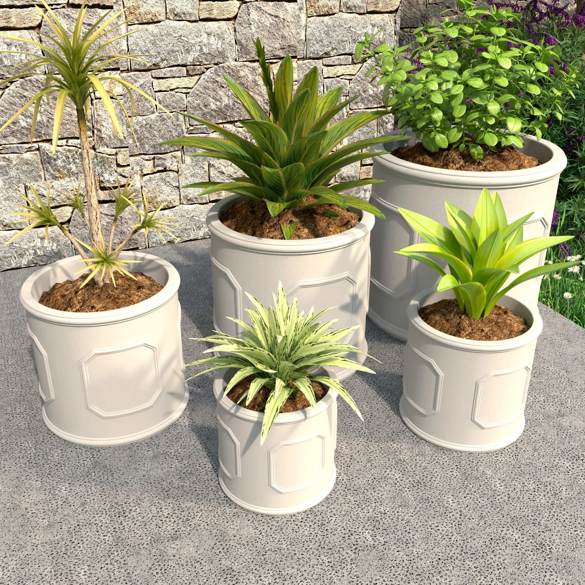 Meadow Series Poly Stone Planter Set in White