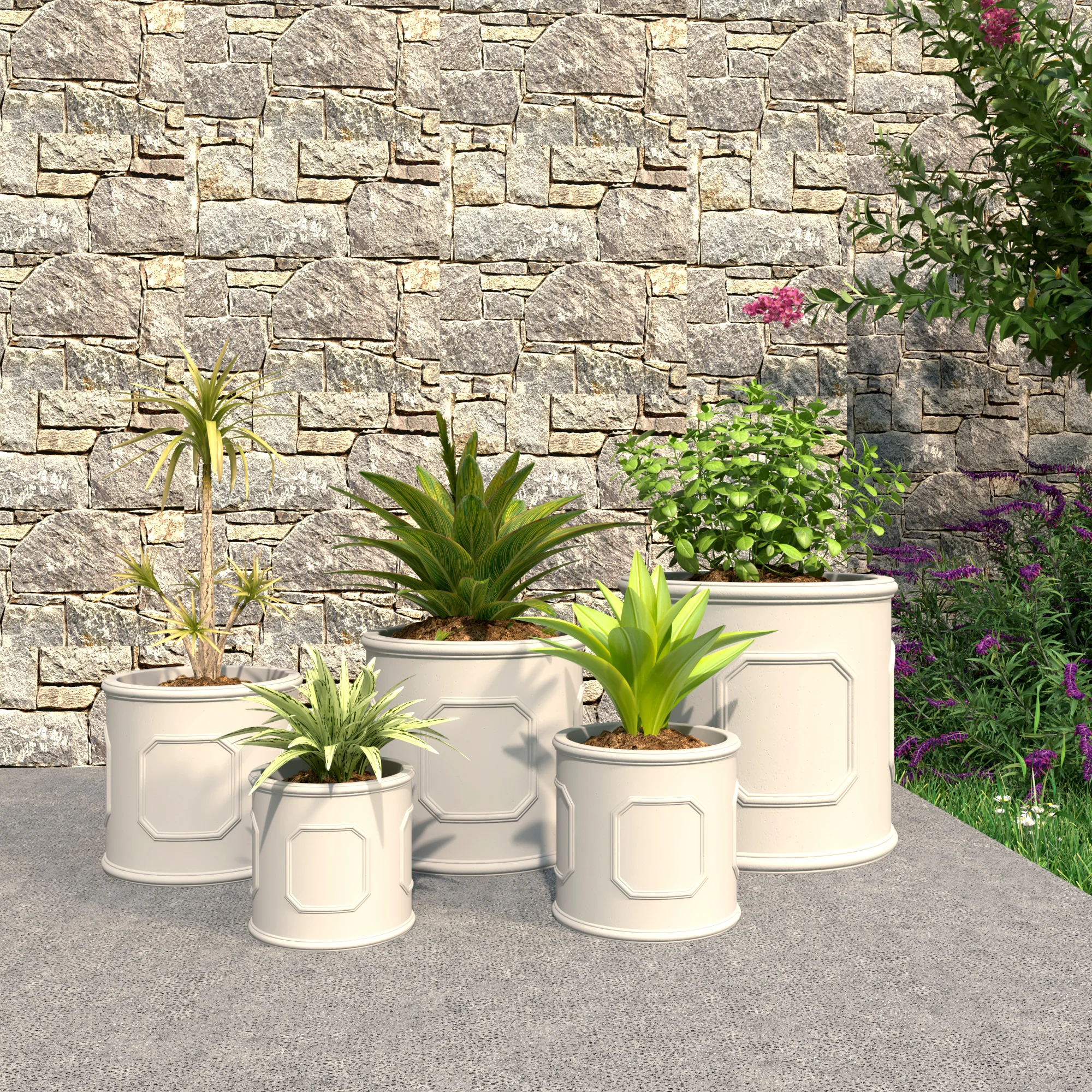 Meadow Series Poly Stone Planter Set in White
