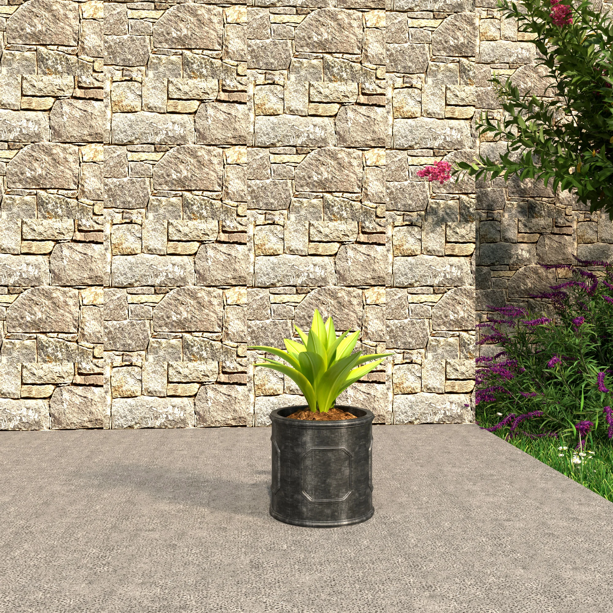 Meadow Series Fiber Stone Planter in Black 12.6" Dia, 12.6" HIgh