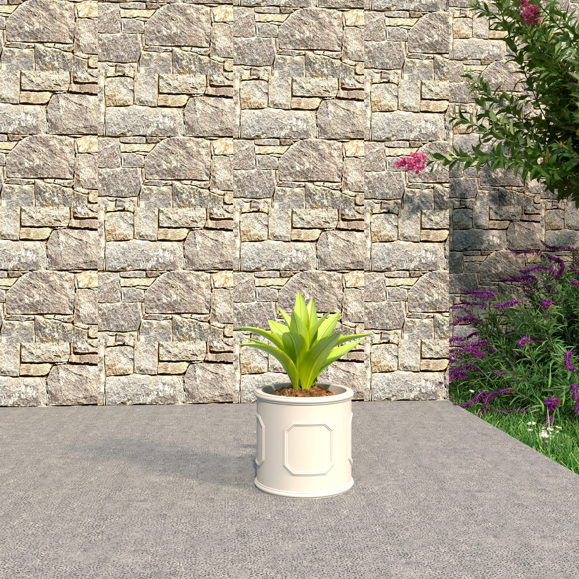 Meadow Series Fiber Stone Planter in White 12.6" Dia, 12.6" HIgh