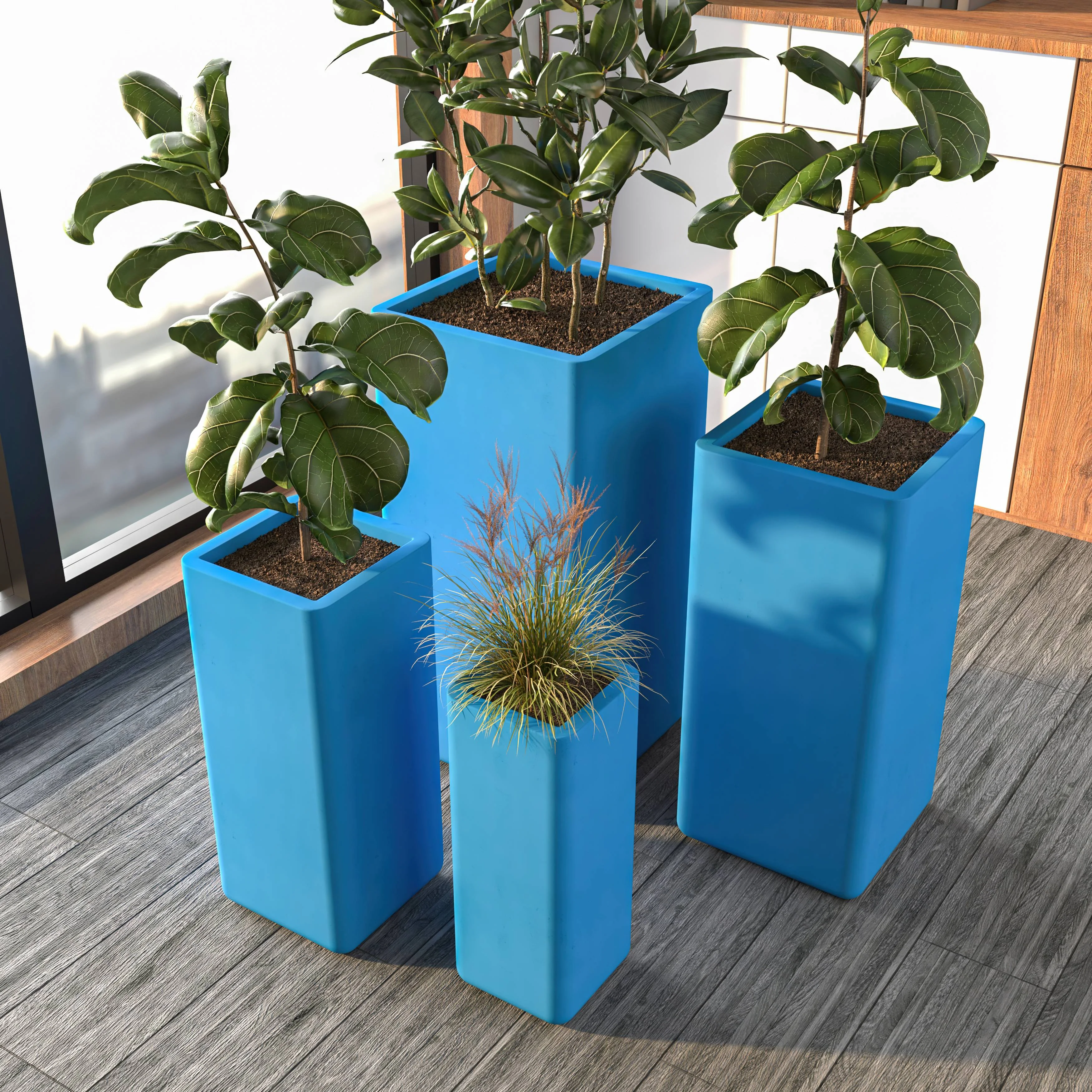 Marquee Series Poly Stone Planter Set in Blue