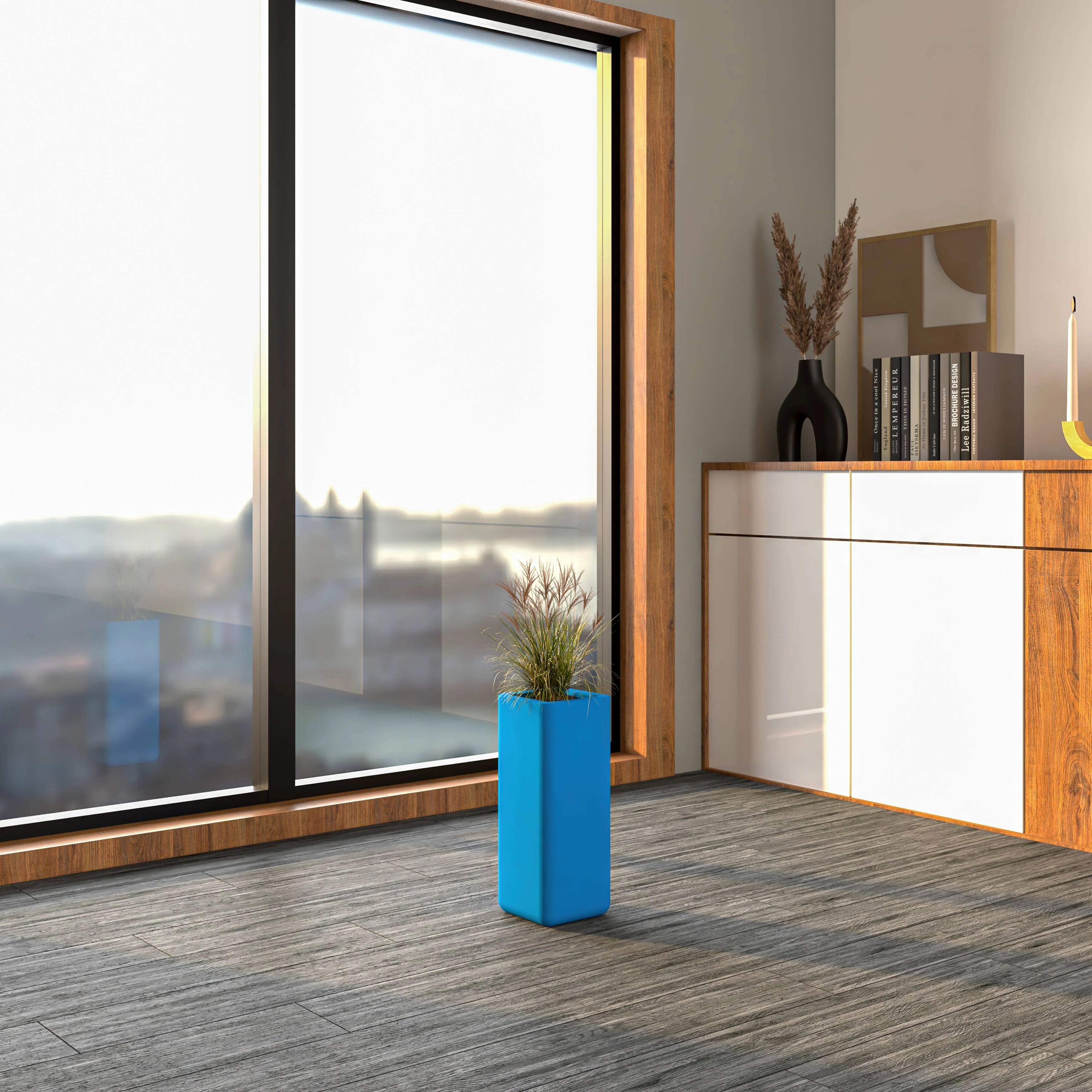 Marquee Series Poly Stone Planter in Blue 7.9" x 7.9" 19.7" high