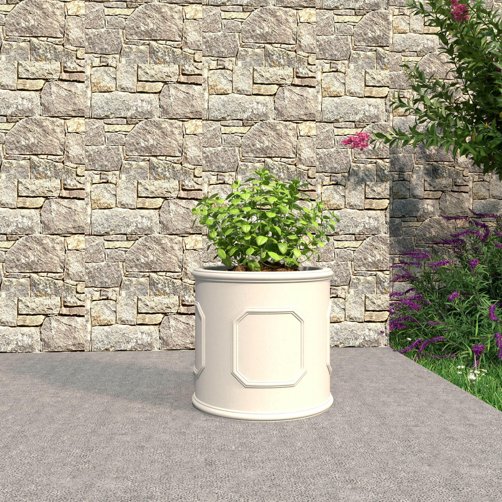 Meadow Series Fiber Stone Planter in White 21.7" Dia, 21.7" HIgh