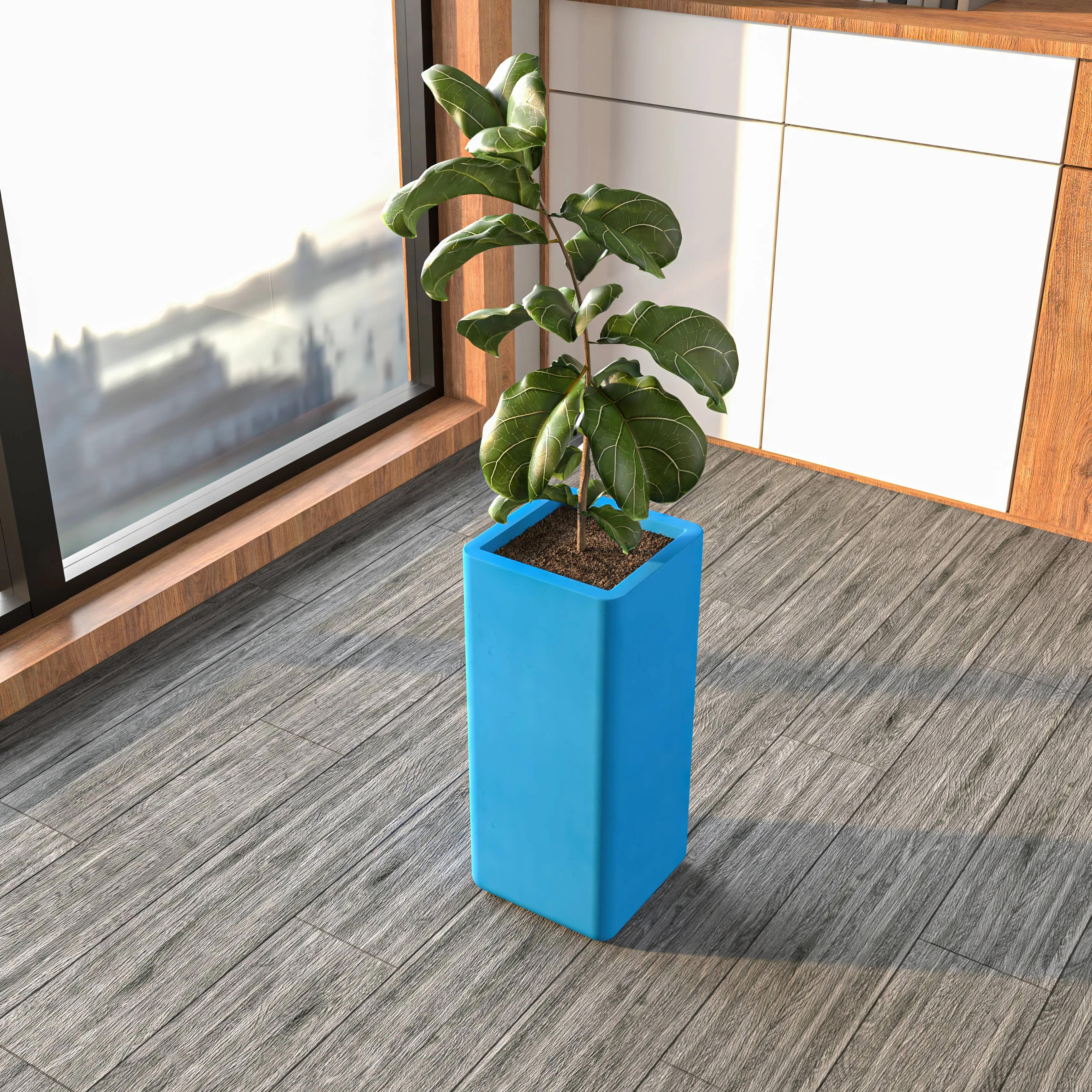 Marquee Series Poly Stone Planter in Blue 10.2" x 10.2" 23.6" high