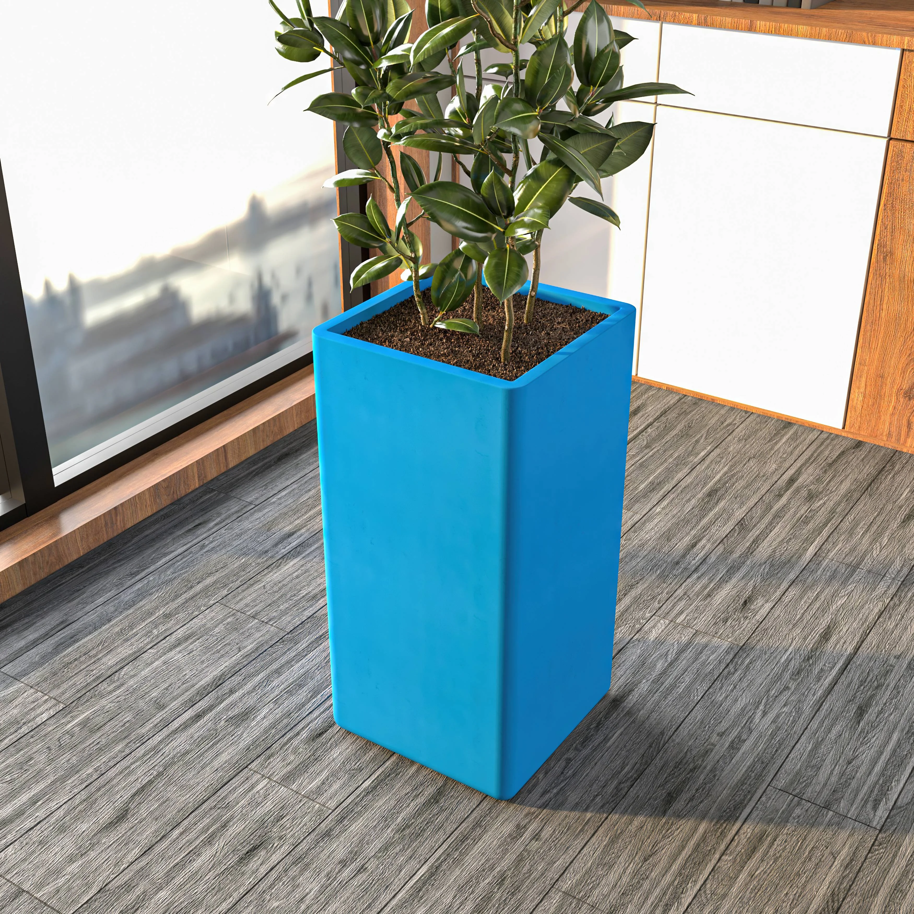 Marquee Series Poly Stone Planter in Blue 15.7" x 15.7" 31.5" high
