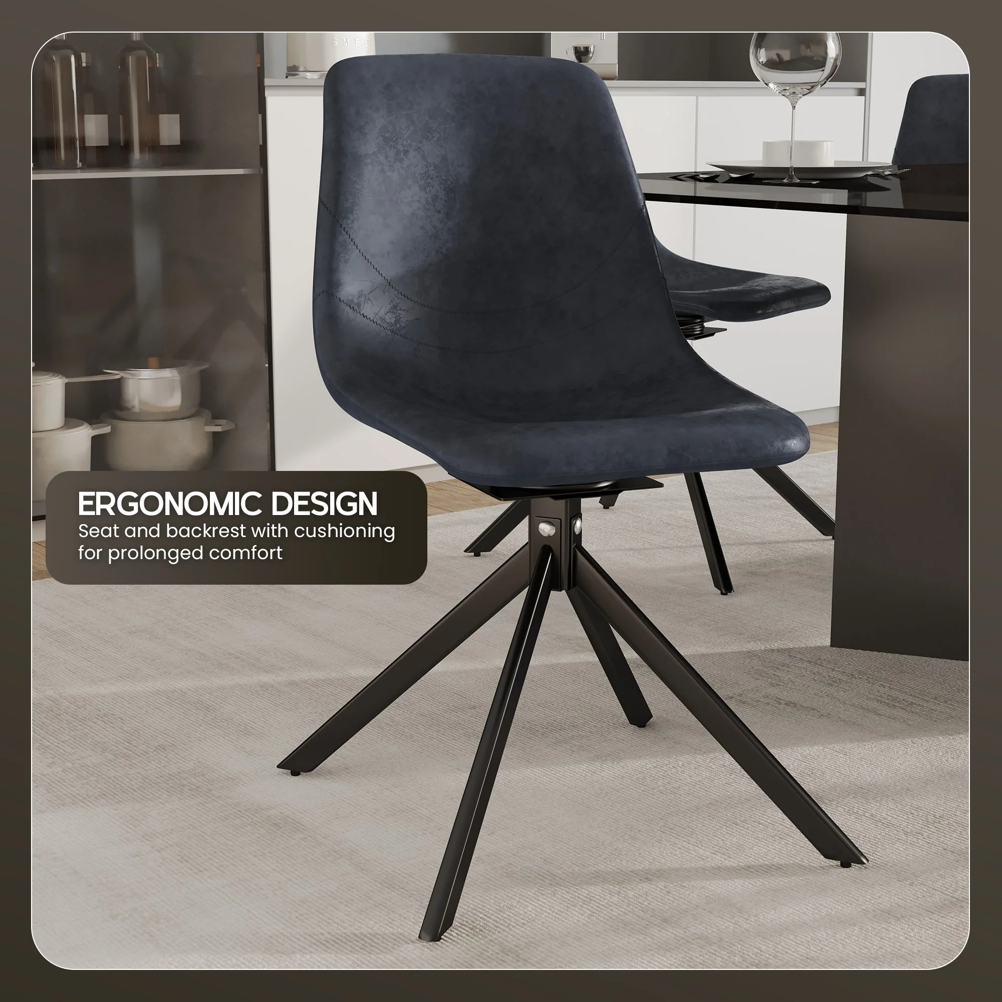 Markley Modern Leather Swival Dining Chair With Metal Legs in Black