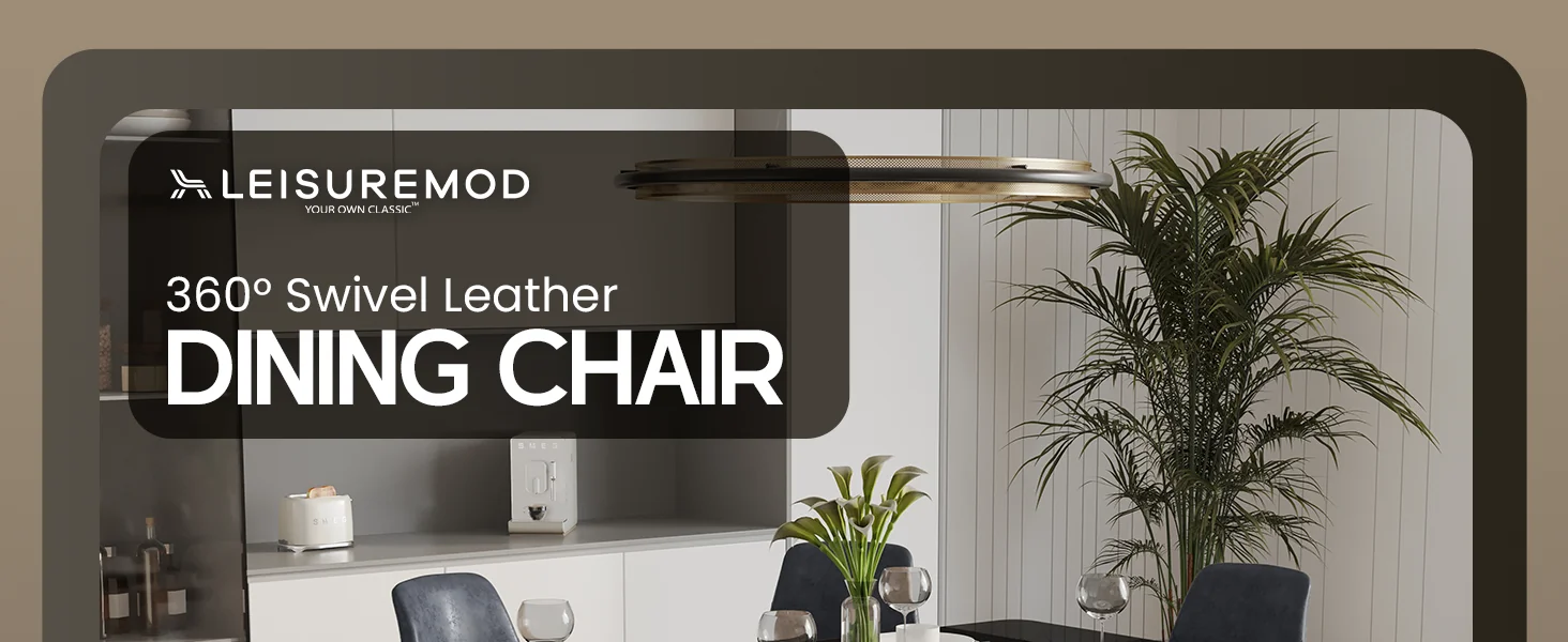 Markley Modern Leather Swival Dining Chair With Metal Legs in Black