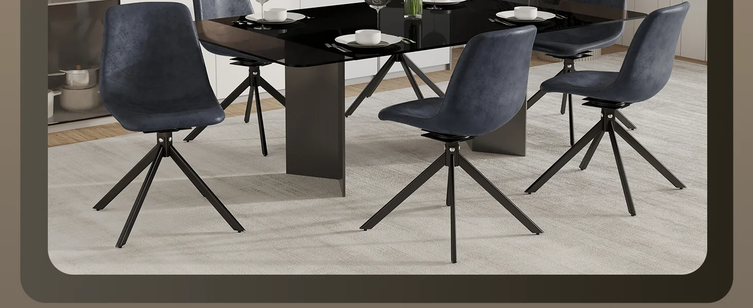 Markley Modern Leather Swival Dining Chair With Metal Legs in Black