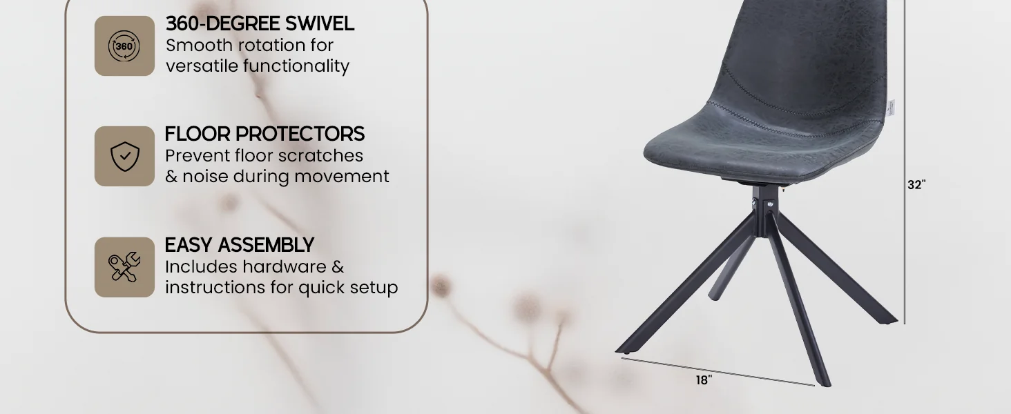 Markley Modern Leather Swival Dining Chair With Metal Legs in Black