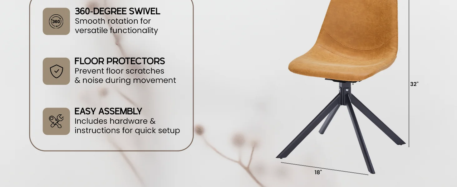 Markley Modern Leather Swival Dining Chair With Metal Legs in Brown