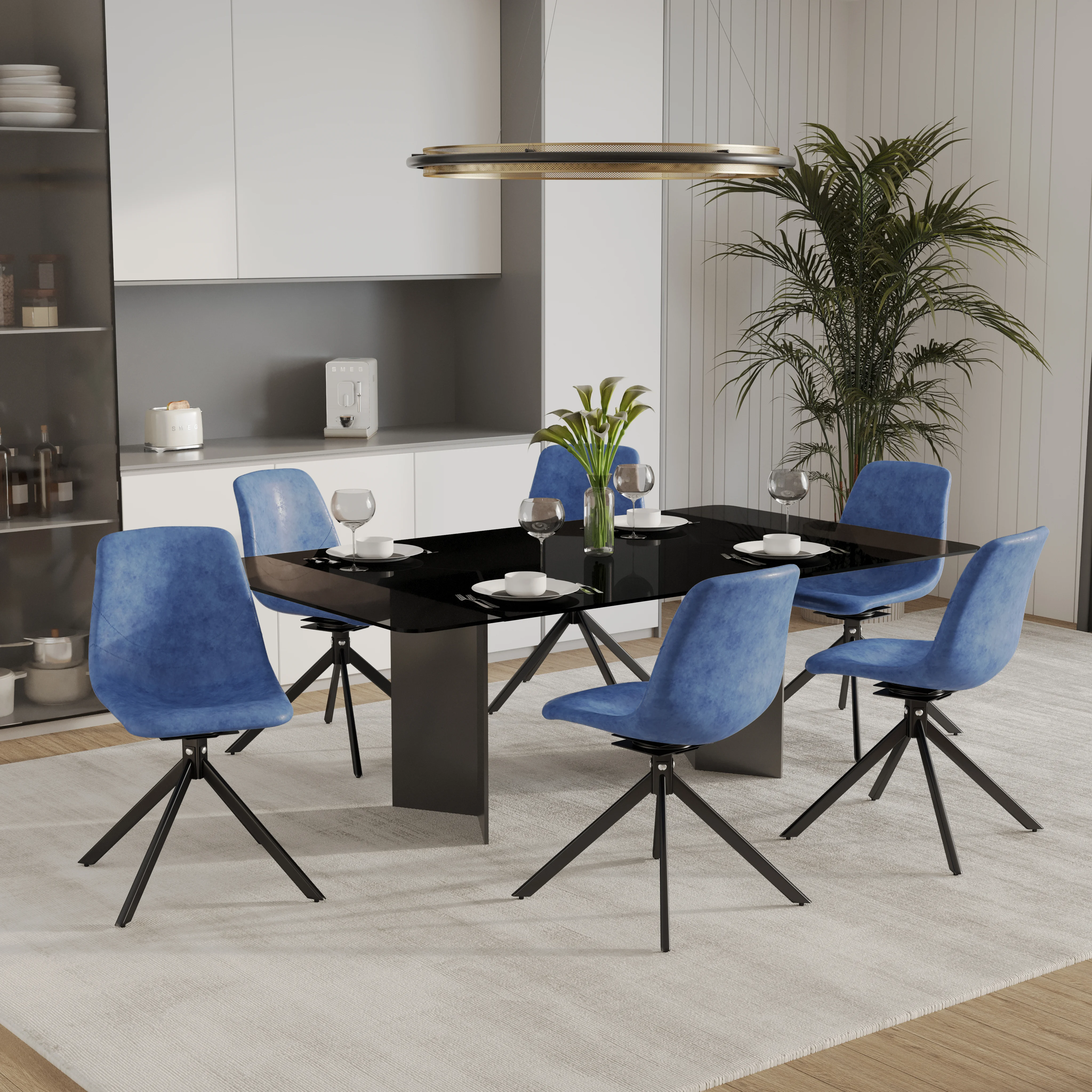 Markley Modern Leather Swival Dining Chair With Metal Legs in Blue
