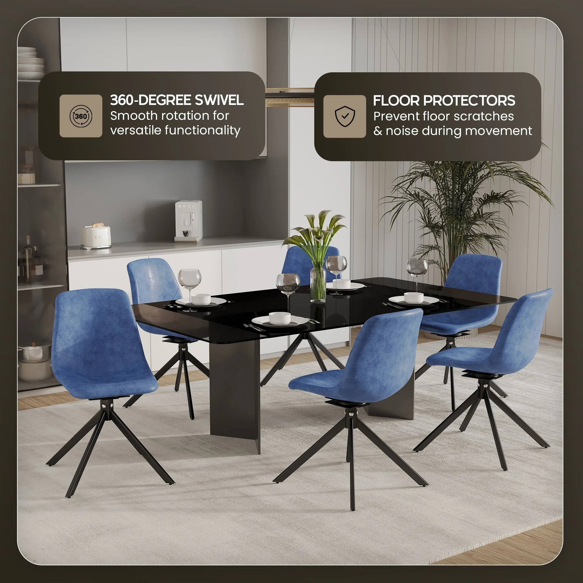 Markley Modern Leather Swival Dining Chair With Metal Legs in Blue