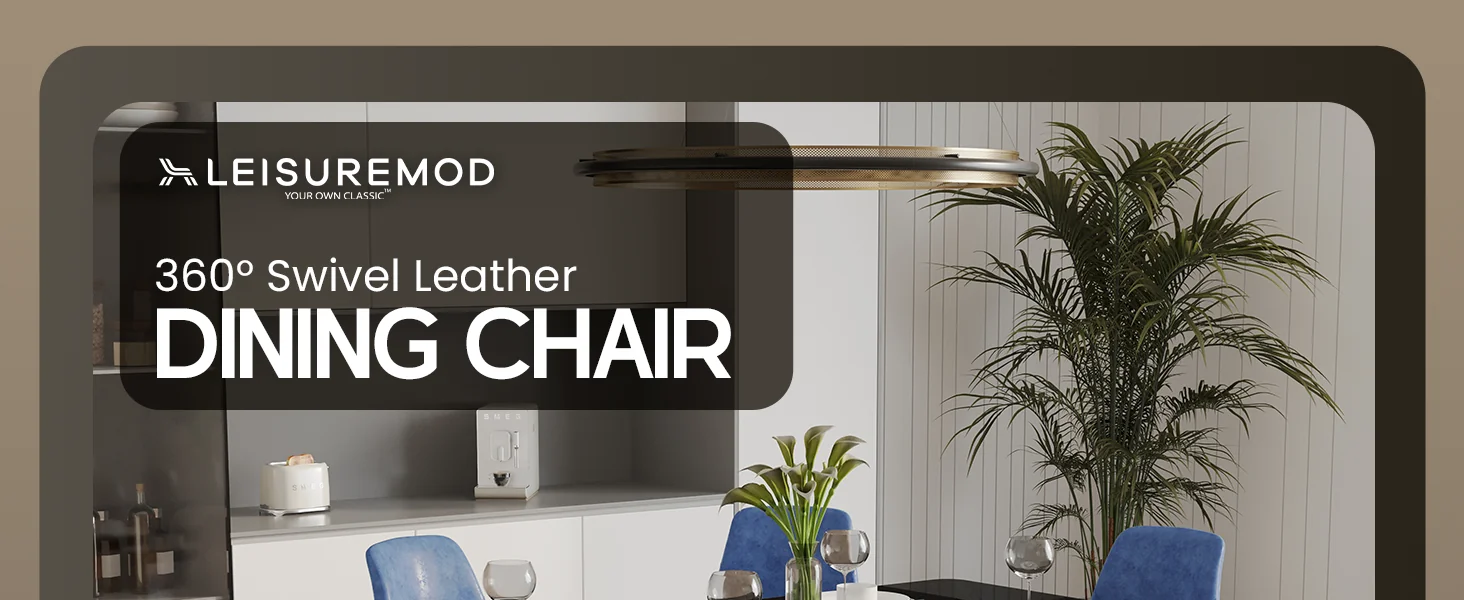 Markley Modern Leather Swival Dining Chair With Metal Legs in Blue