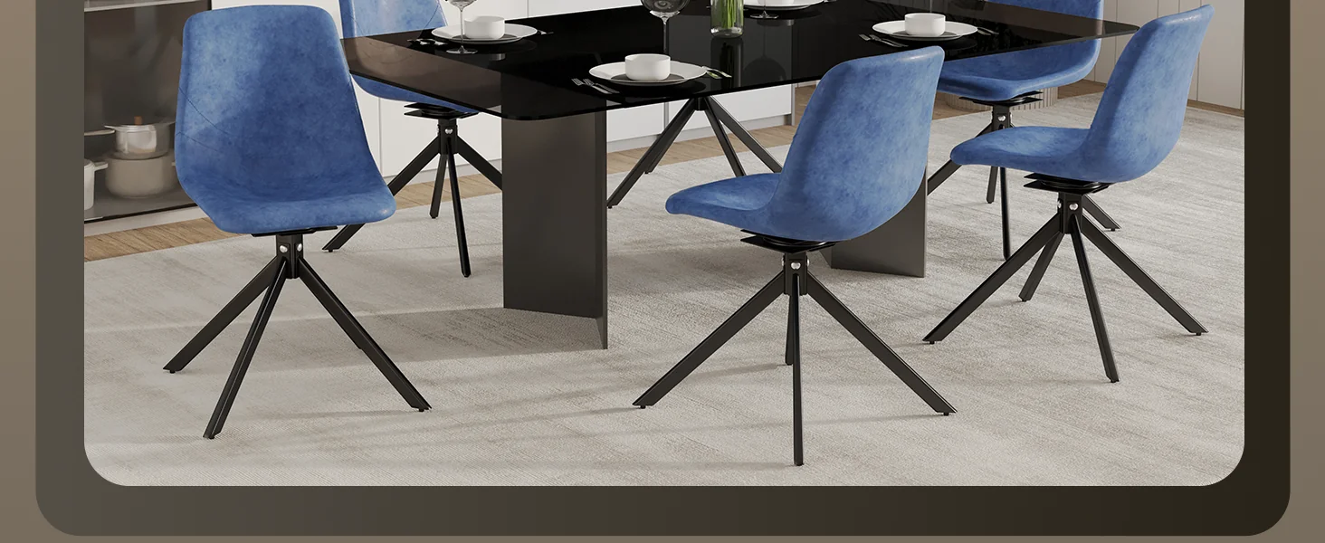 Markley Modern Leather Swival Dining Chair With Metal Legs in Blue