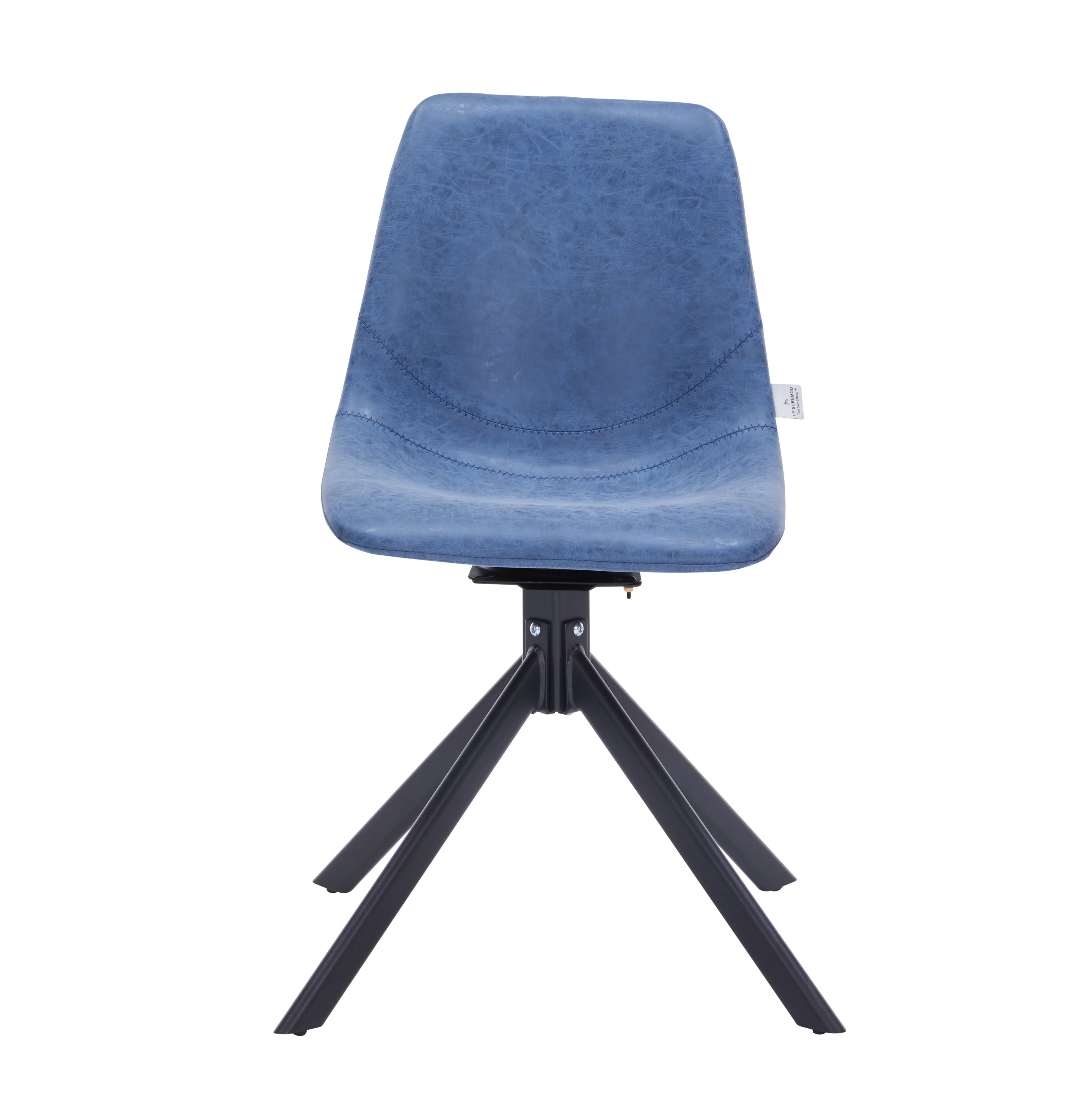 Markley Modern Leather Swival Dining Chair With Metal Legs in Blue