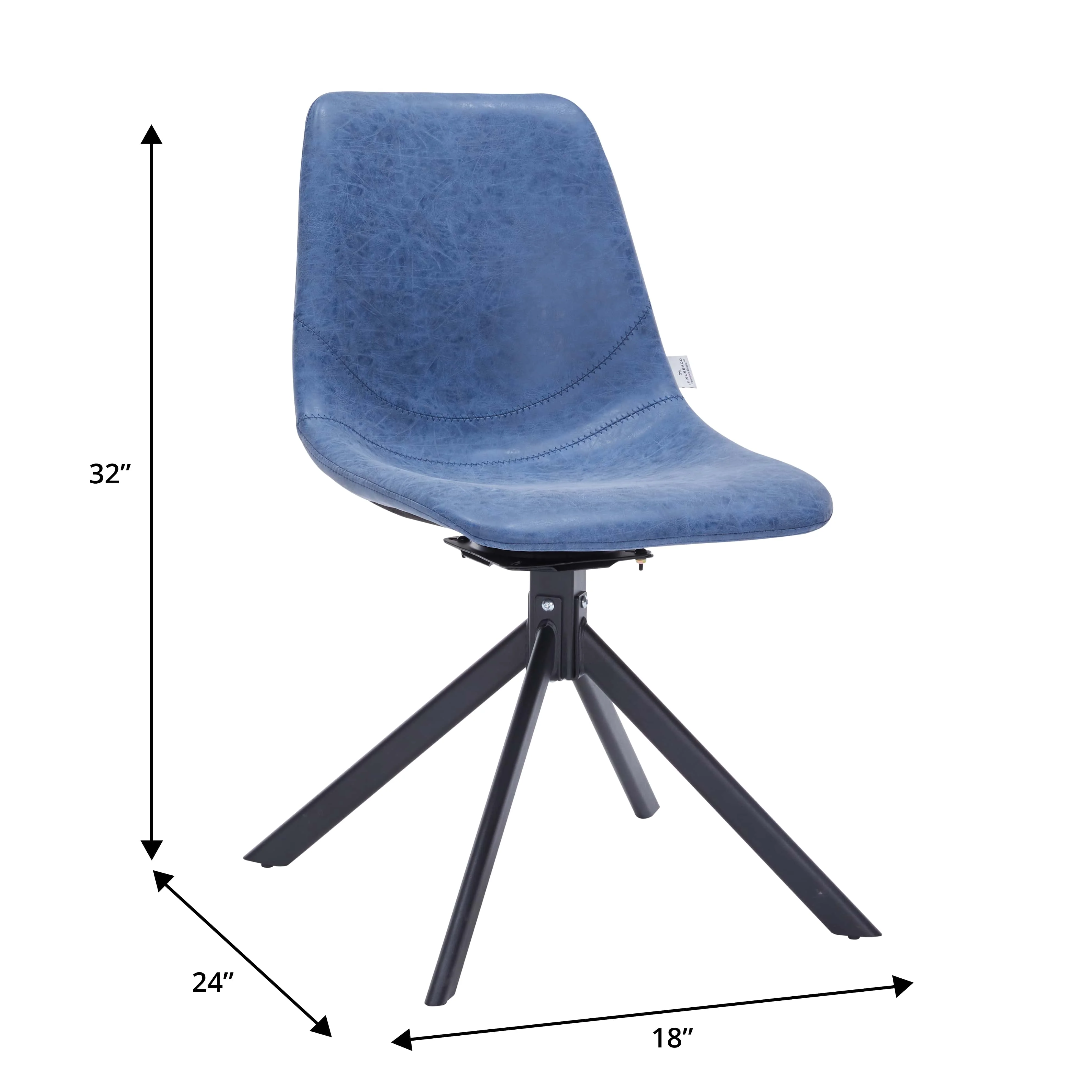 Markley Modern Leather Swival Dining Chair With Metal Legs in Blue