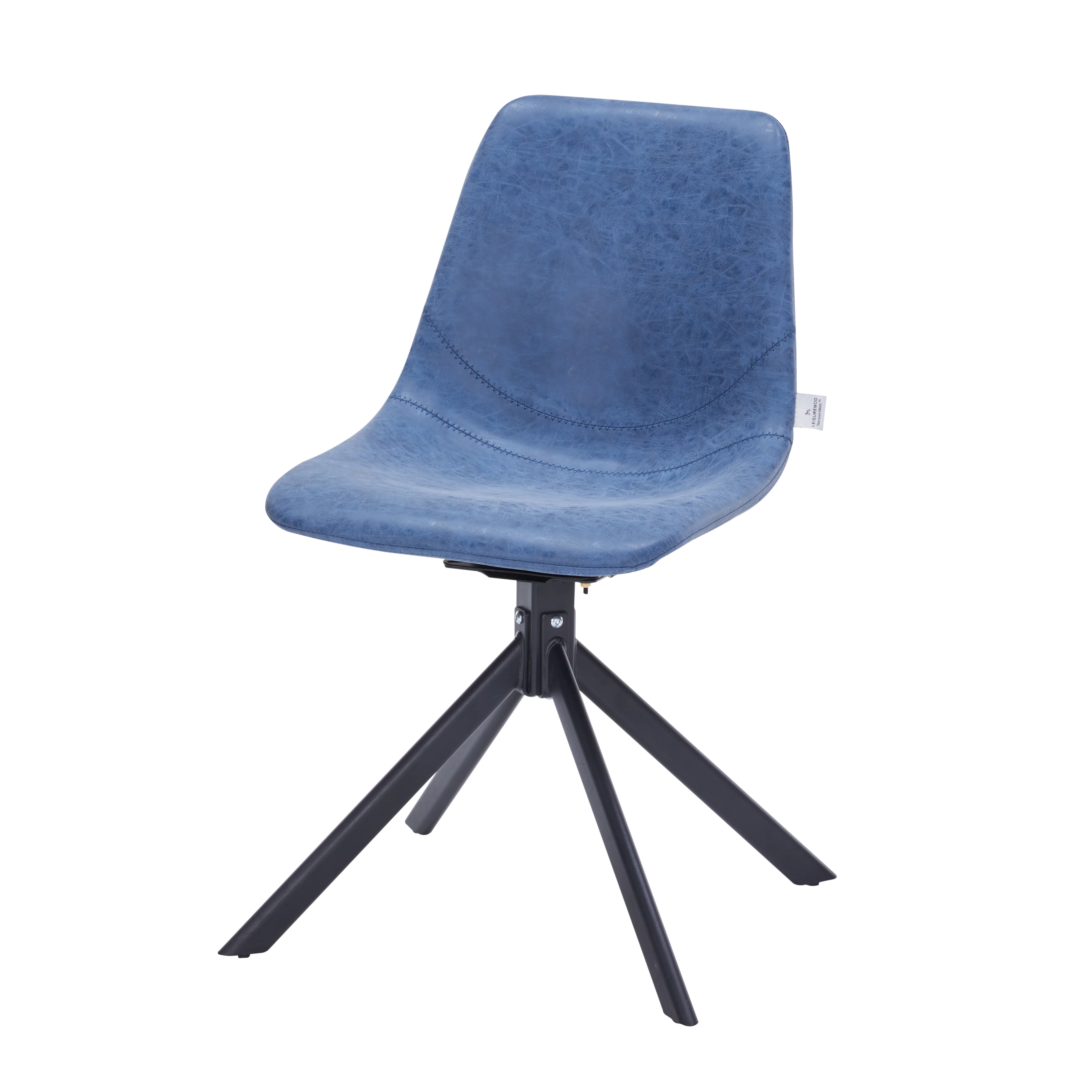Markley Modern Leather Swival Dining Chair With Metal Legs in Blue