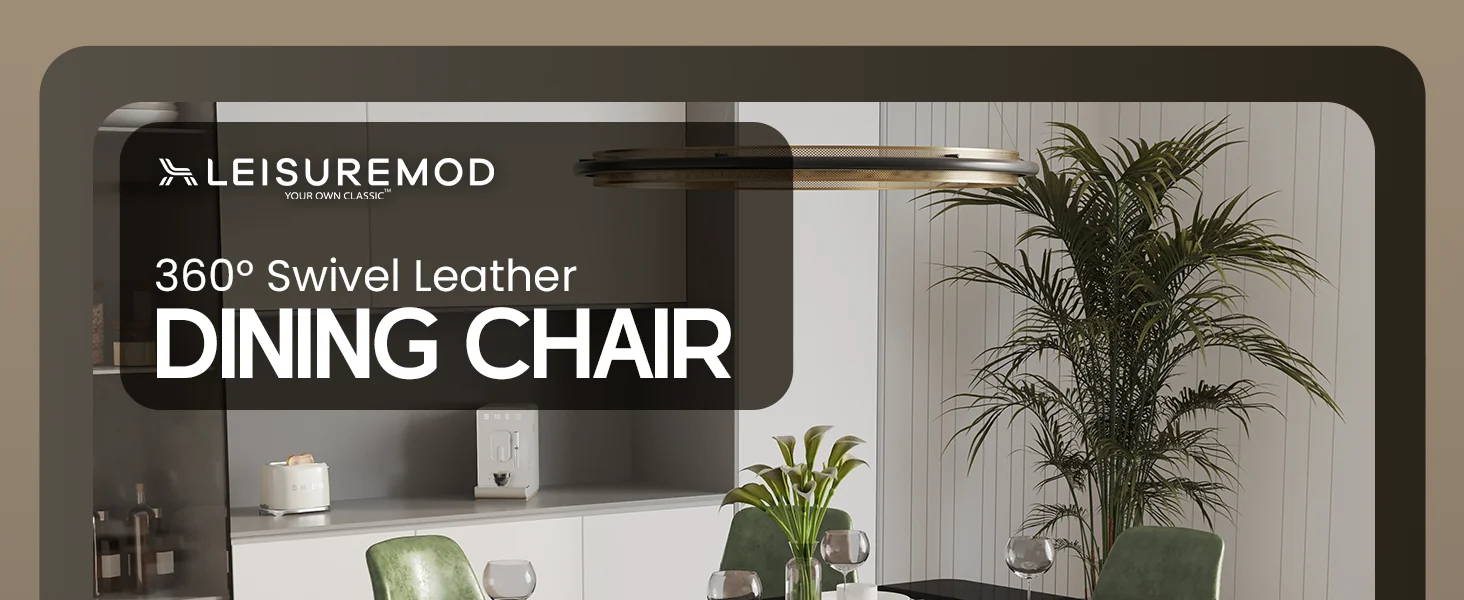 Markley Modern Leather Swival Dining Chair With Metal Legs in Green