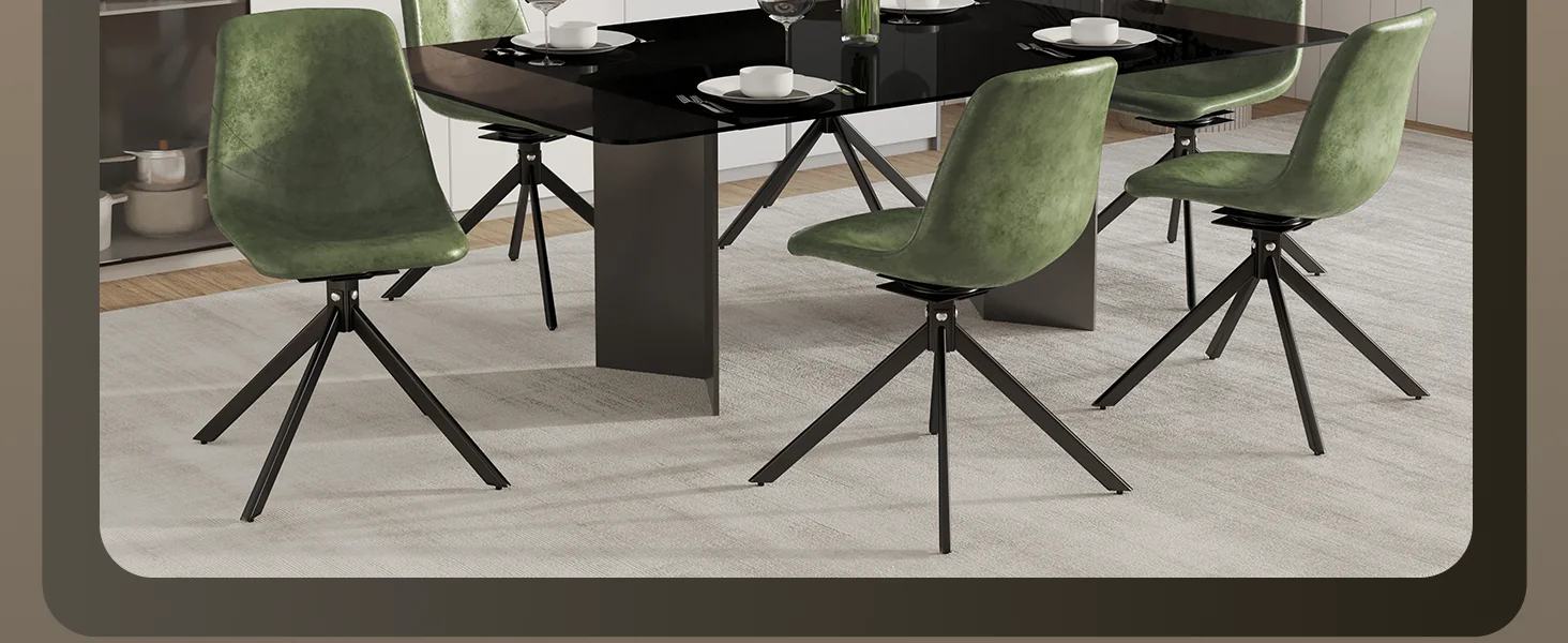 Markley Modern Leather Swival Dining Chair With Metal Legs in Green