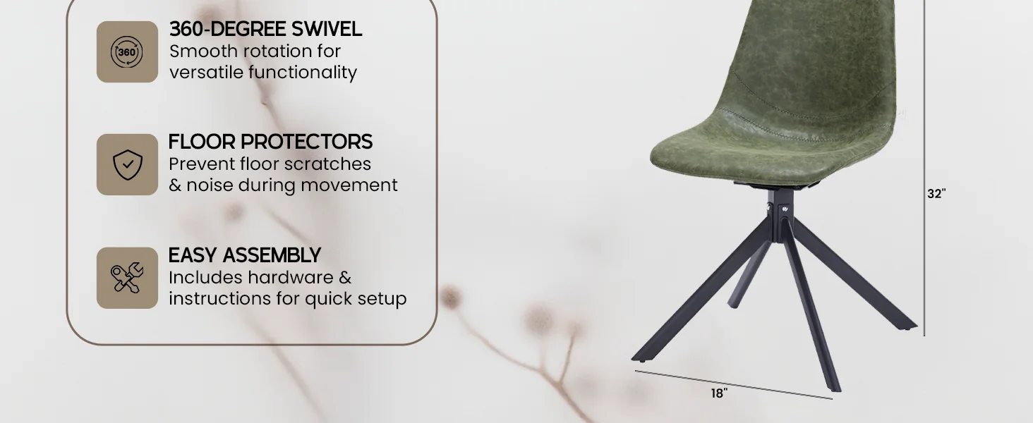 Markley Modern Leather Swival Dining Chair With Metal Legs in Green