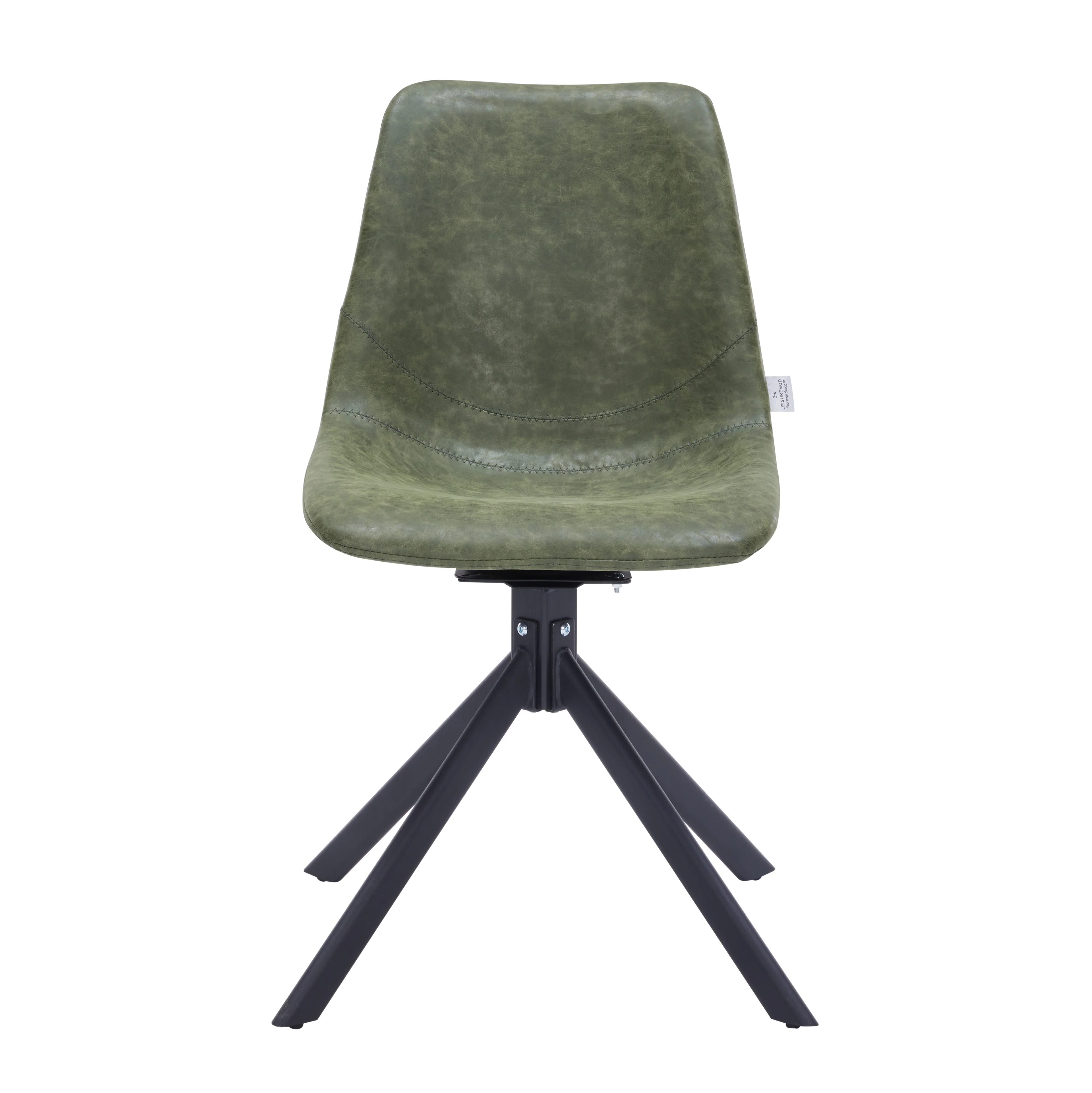 Markley Modern Leather Swival Dining Chair With Metal Legs in Green