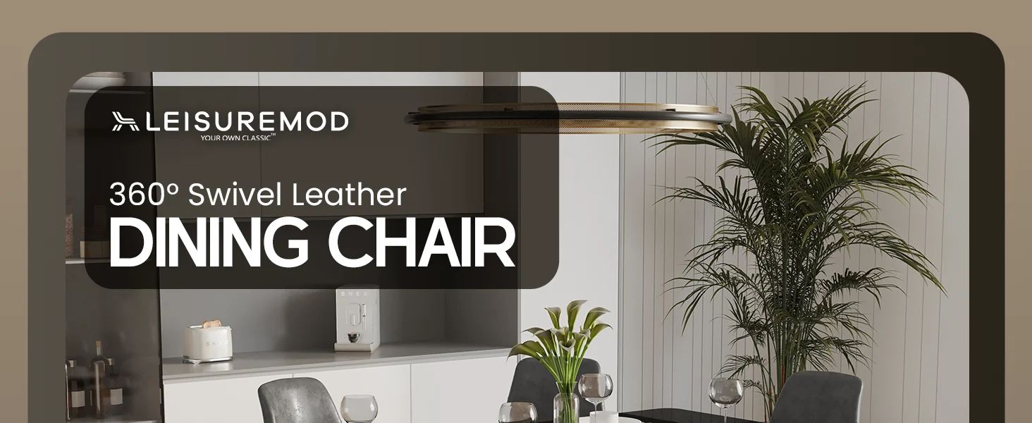 Markley Modern Leather Swival Dining Chair With Metal Legs in Grey