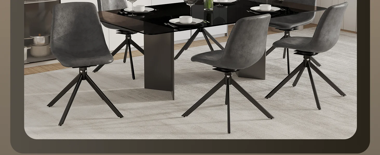 Markley Modern Leather Swival Dining Chair With Metal Legs in Grey