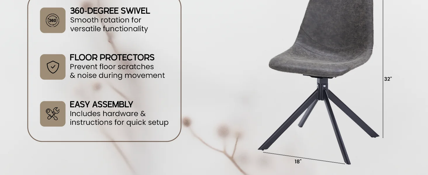 Markley Modern Leather Swival Dining Chair With Metal Legs in Grey