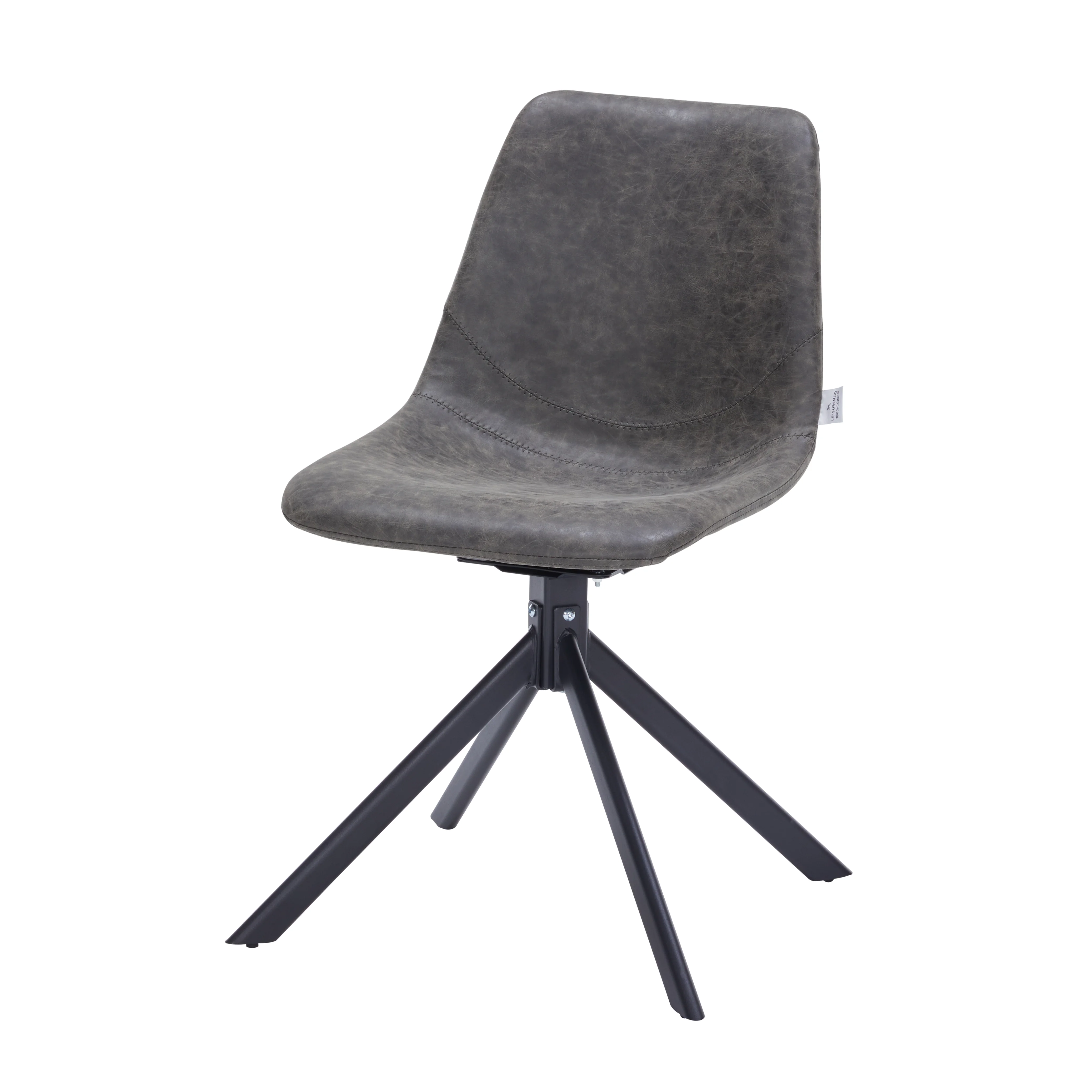 Markley Modern Leather Swival Dining Chair With Metal Legs in Grey