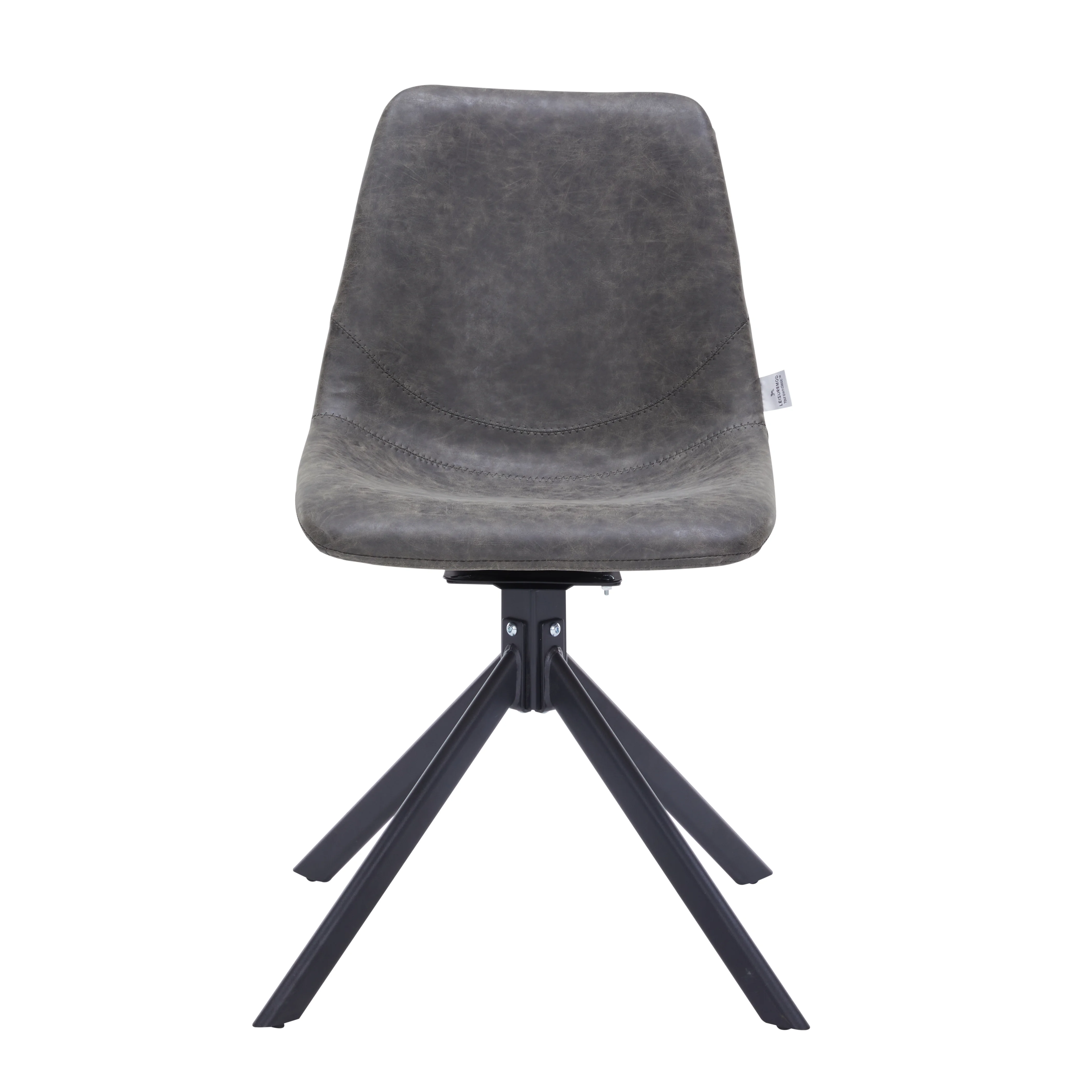 Markley Modern Leather Swival Dining Chair With Metal Legs in Grey